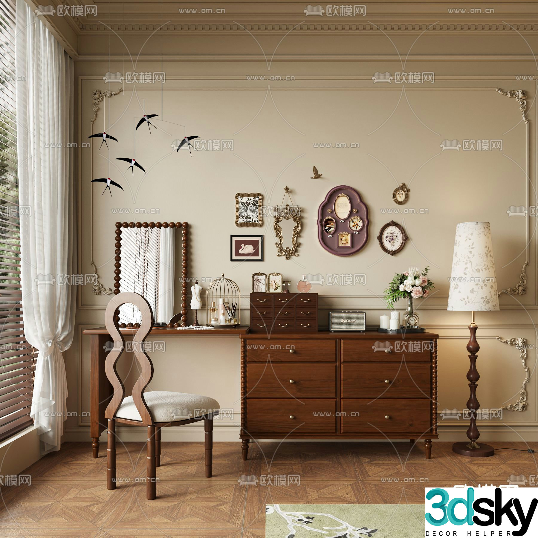 American dressing table dressing table 3d model
