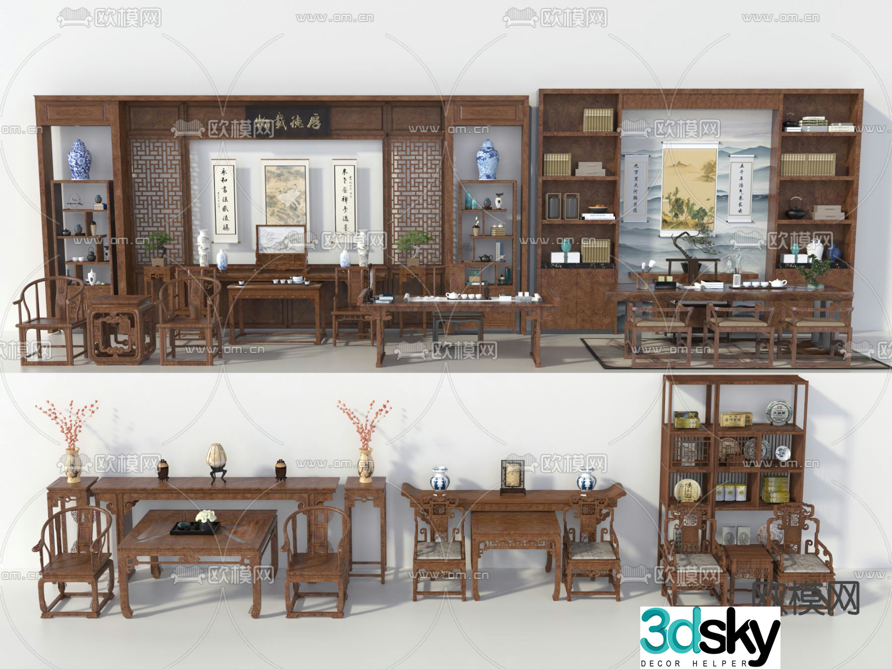 Chinese tea table and chair 3D model