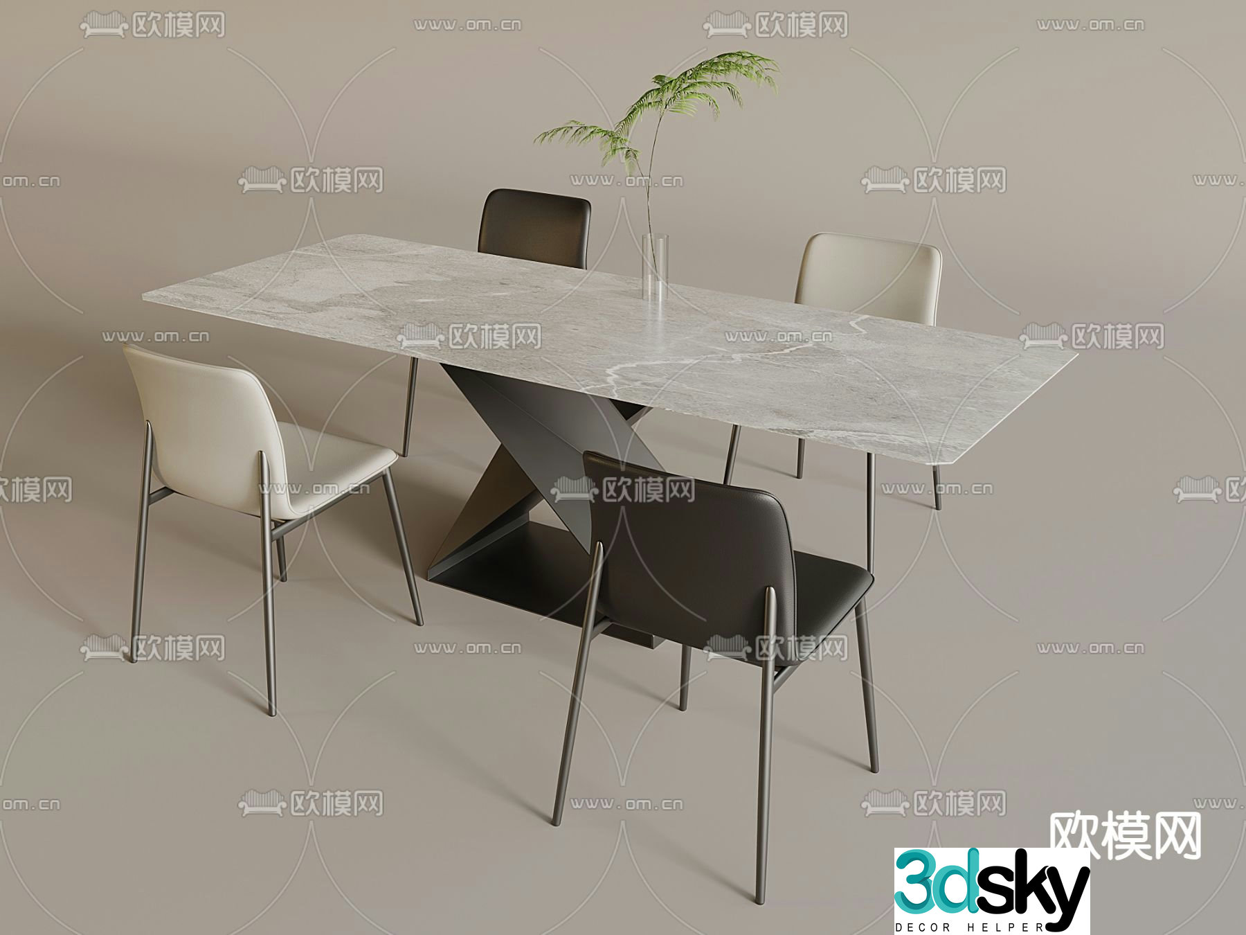 Bar dining table and chairs slate dining table 3d model