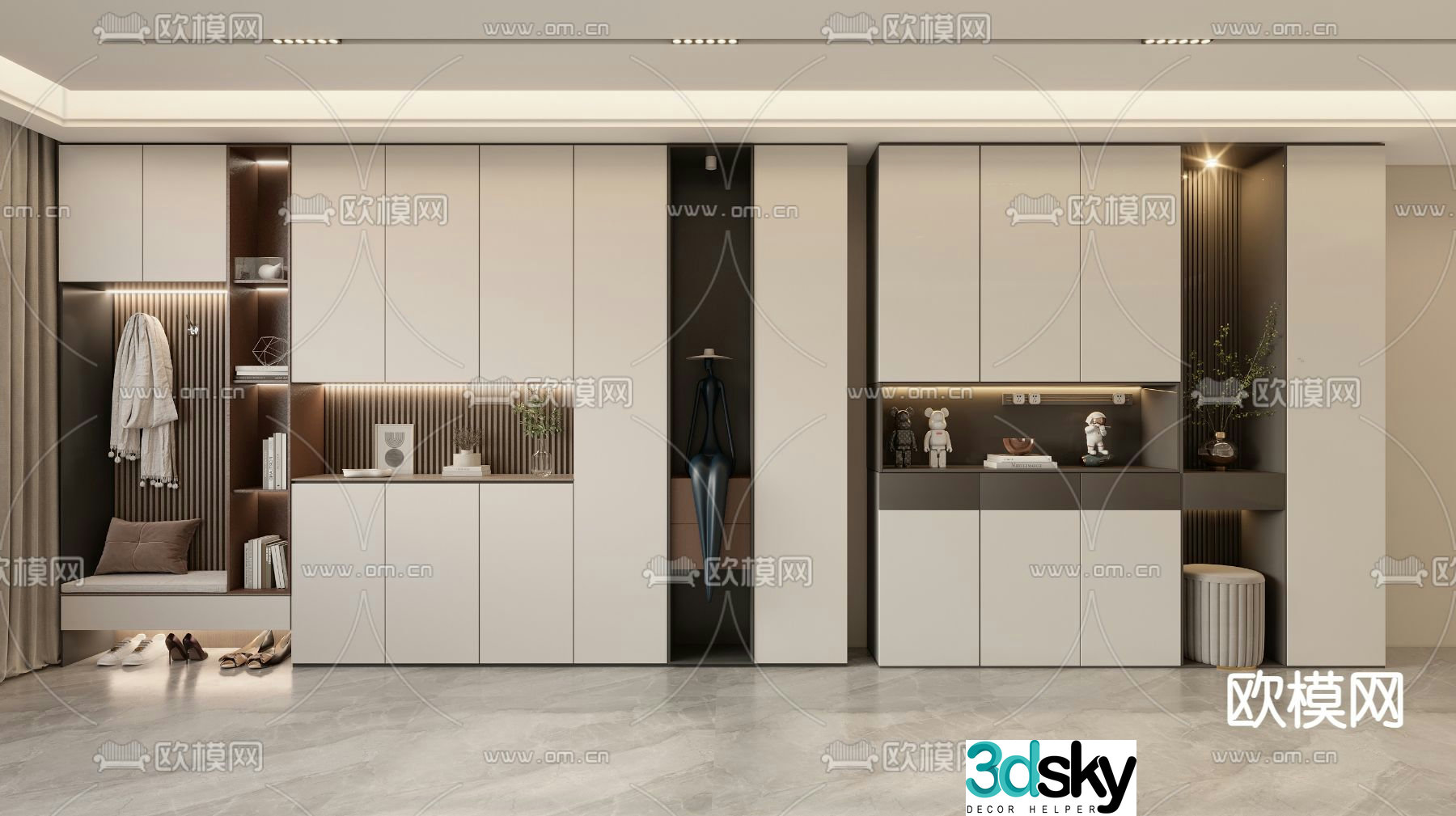 Modern entrance shoe cabinet shoe and hat cabinet 3d model