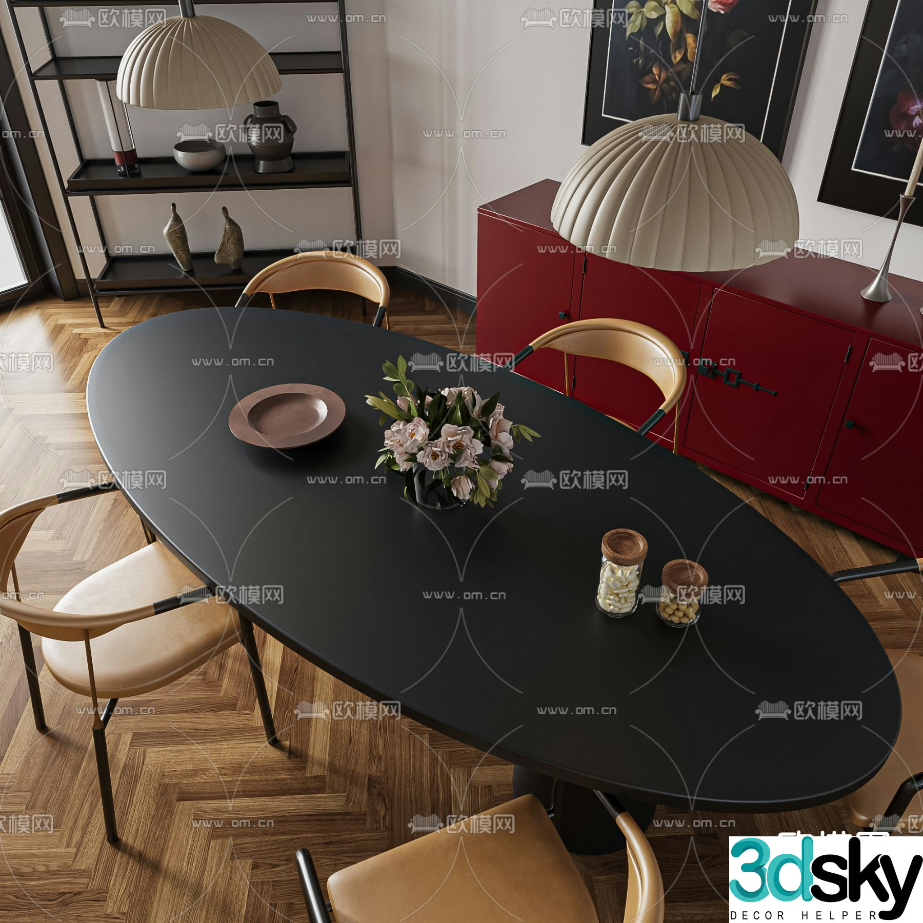 French dining table and chairs Retro dining table and chairs 3d model
