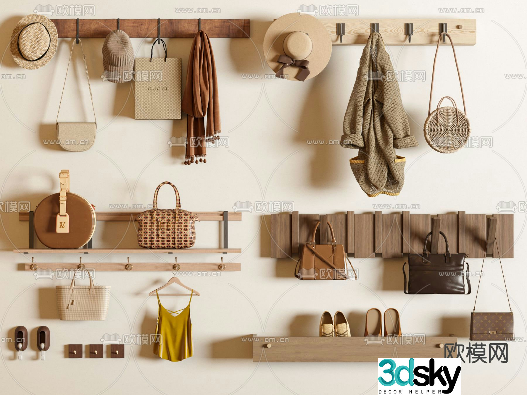 Wabi-sabi clothes hook and hanger 3d model