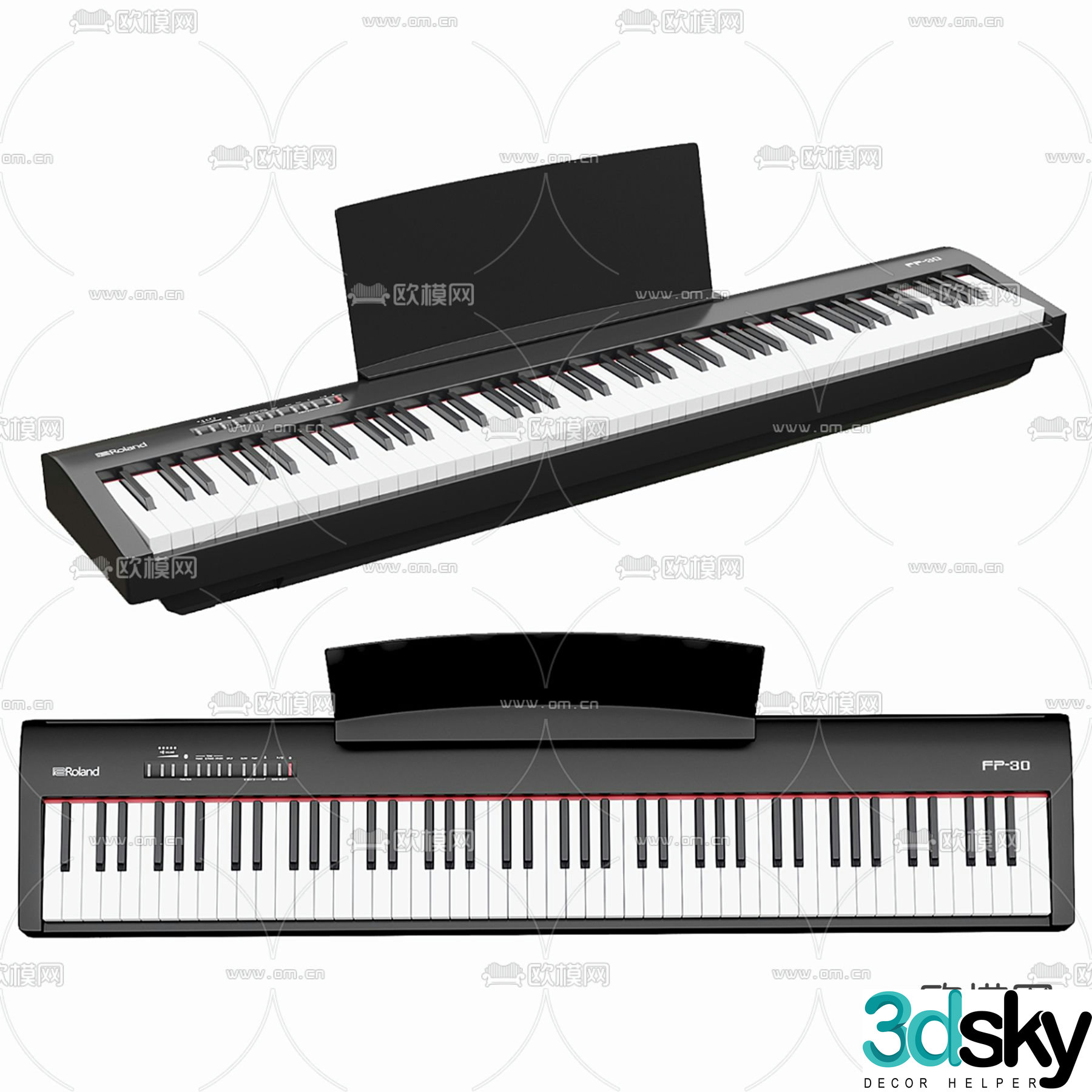 Roland FP-30 black piano electronic keyboard 3D model