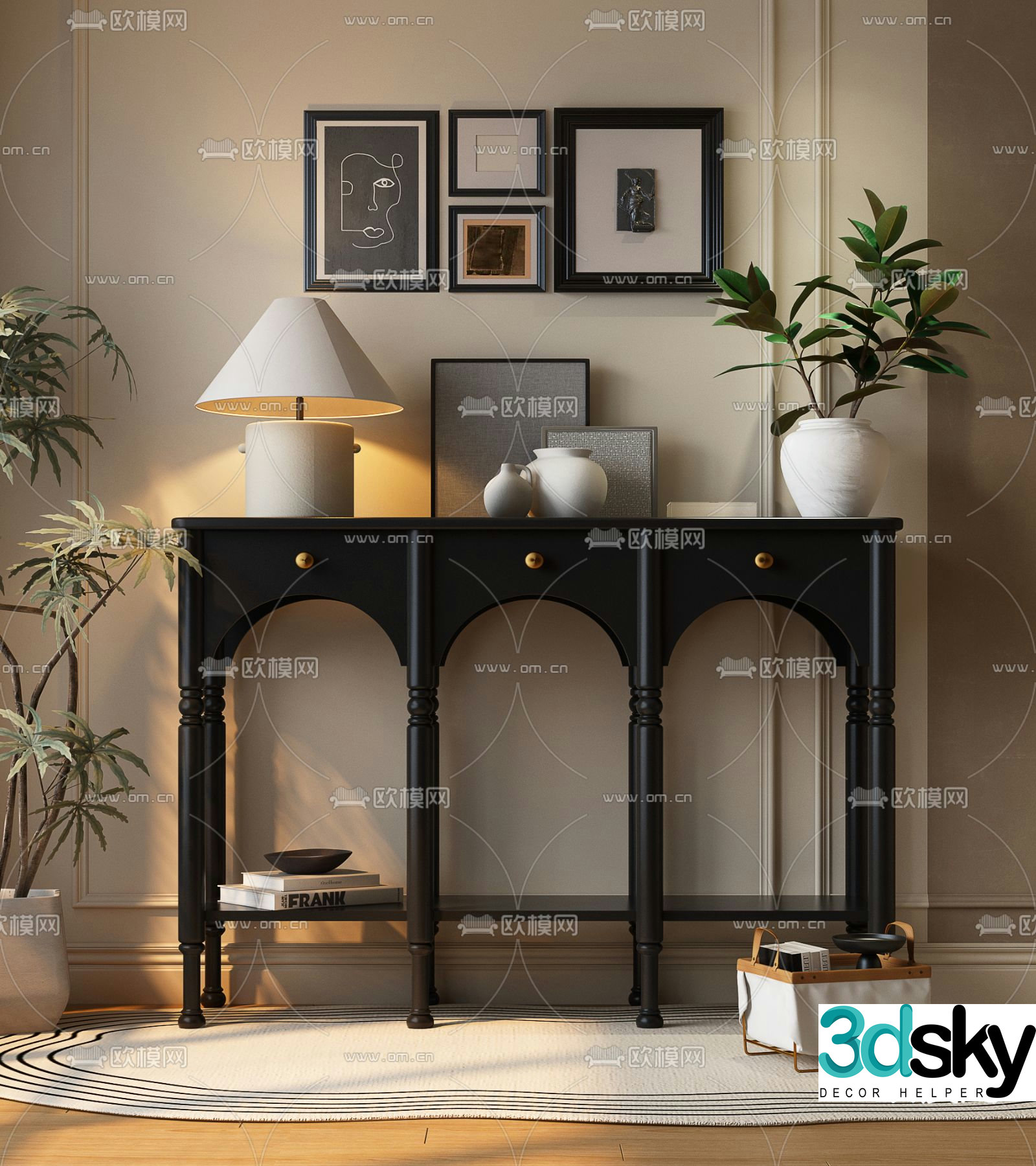French side cabinet entrance cabinet 3d model