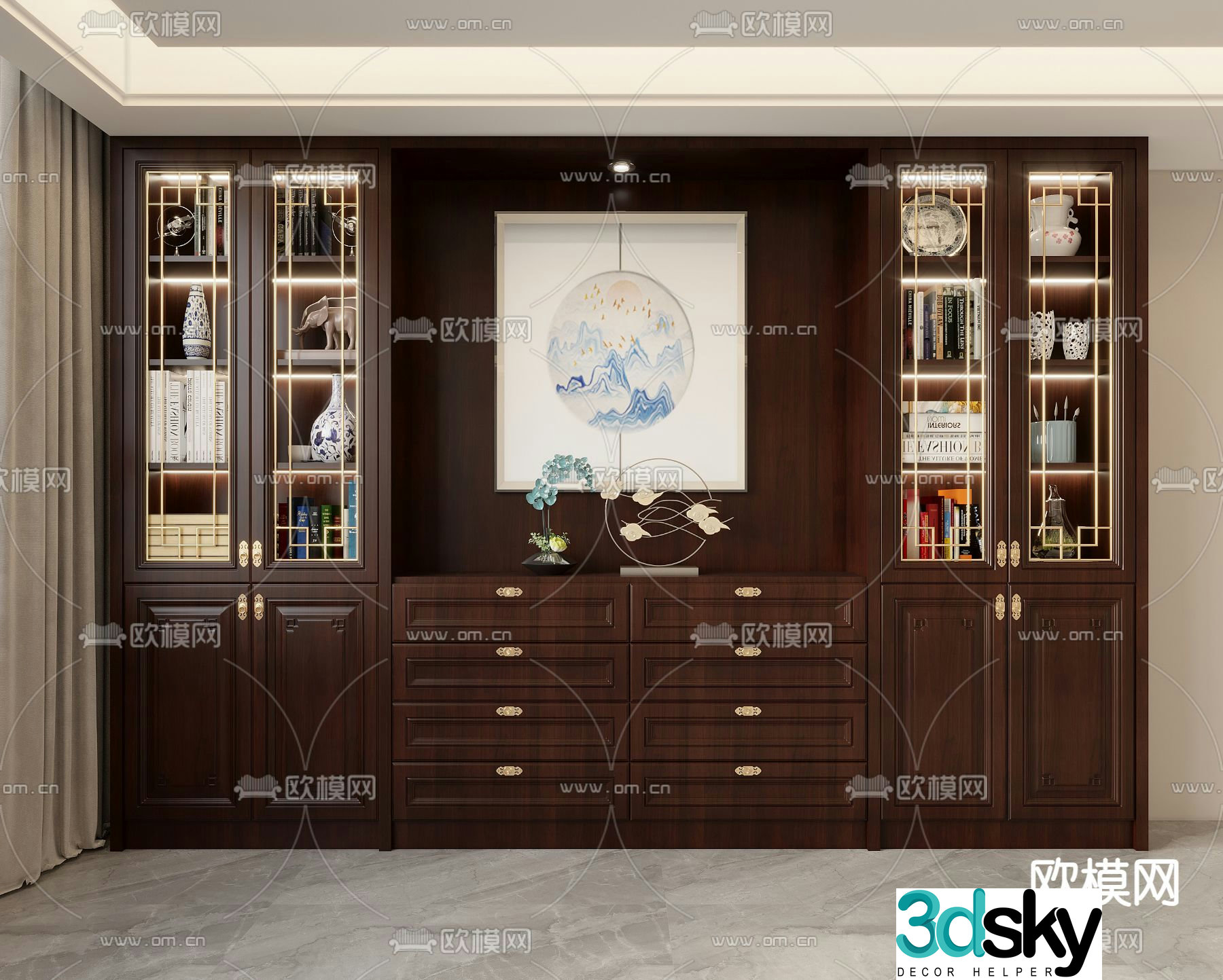 New Chinese style bookcase locker 3D model