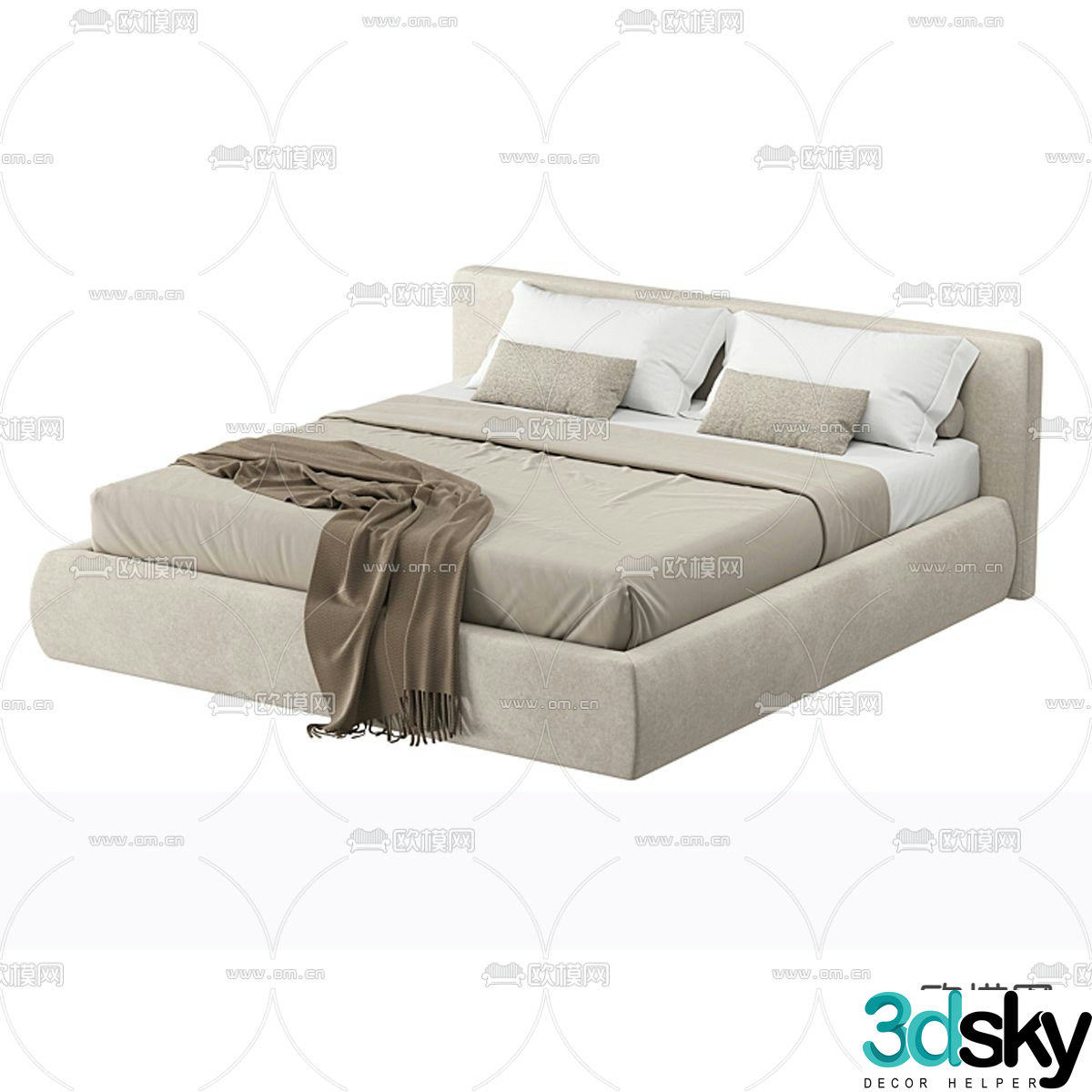 Bedroom soft bed double bed 3d model