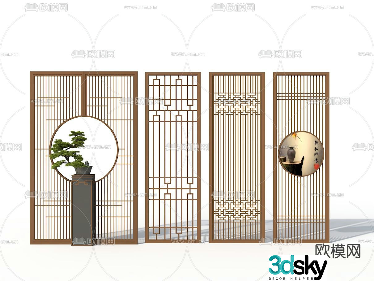 Wrought iron screen new Chinese screen 3D model