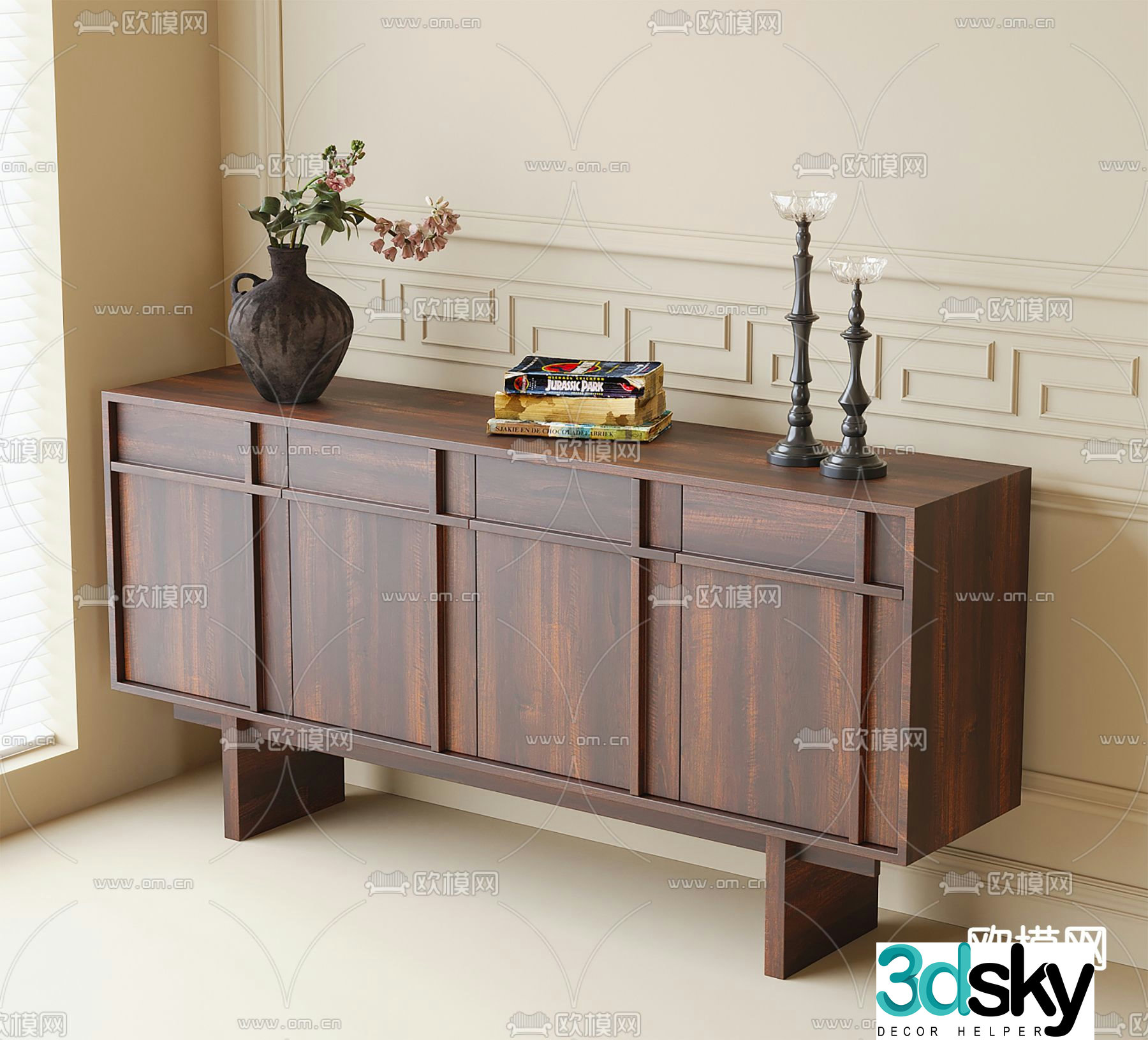 Middle-aged side cabinet 3D model of entrance cabinet