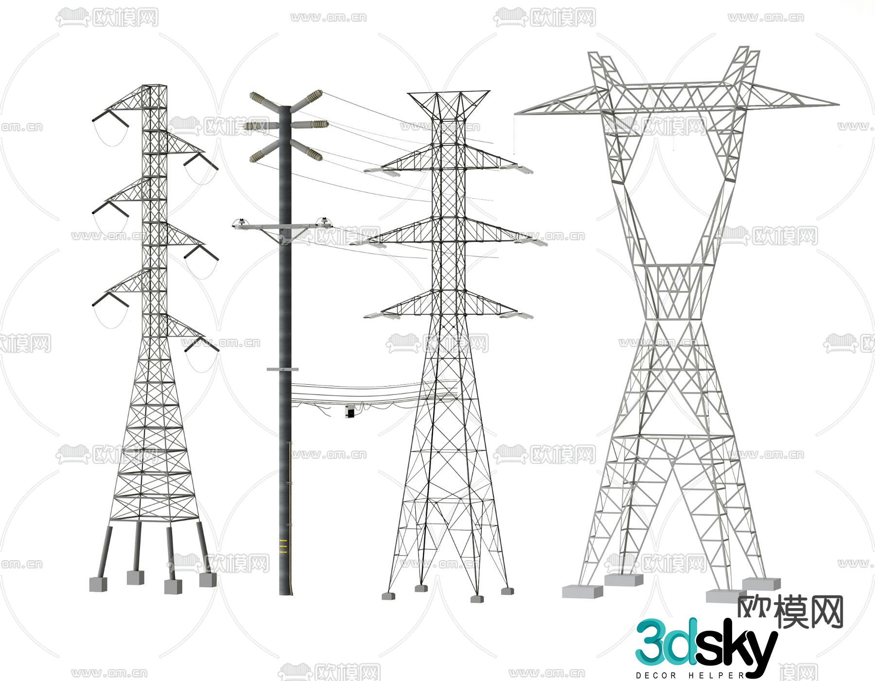Telephone pole high voltage line 3d model