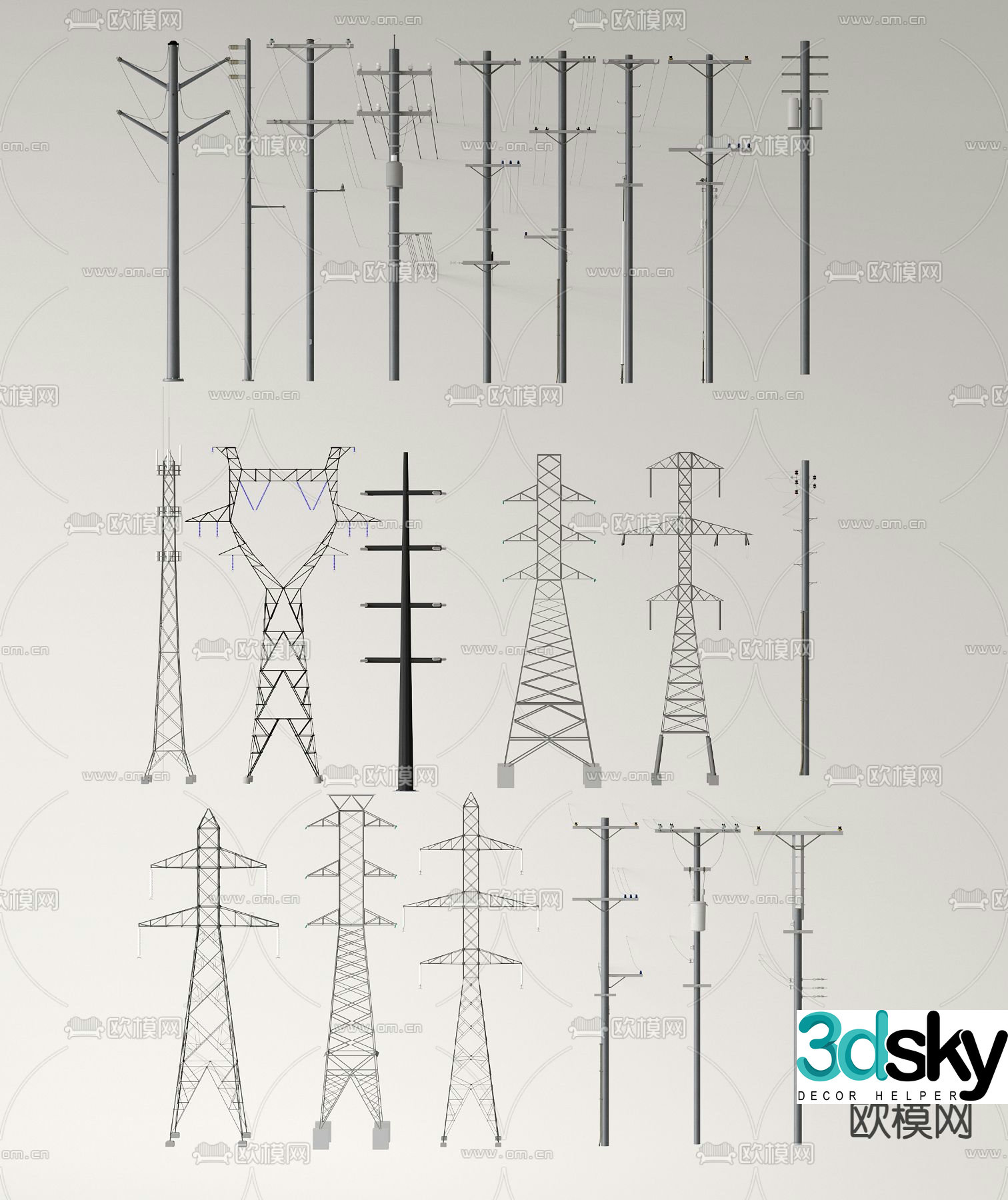 High voltage line Power facilities equipment 3d model