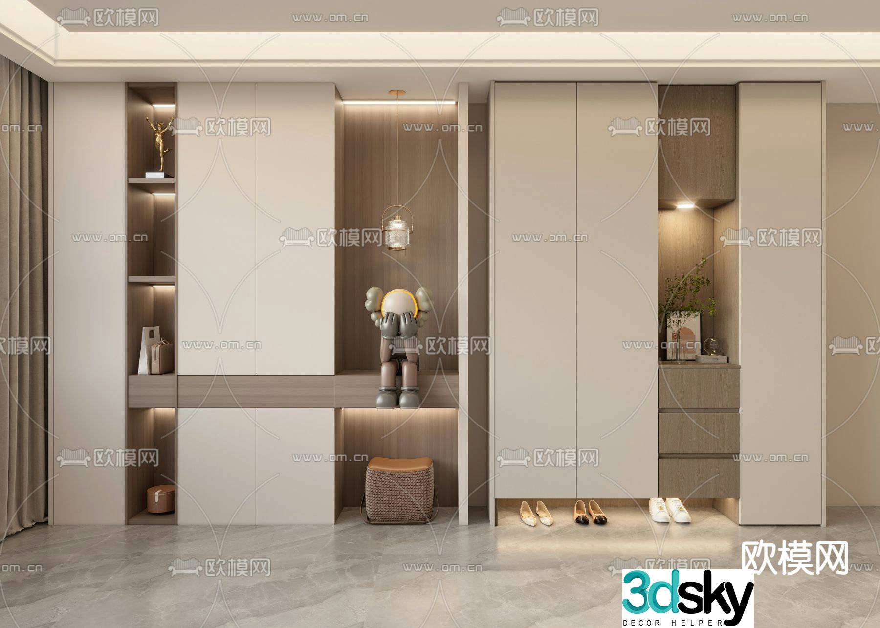 Modern entrance shoe cabinet shoe and hat cabinet 3d model