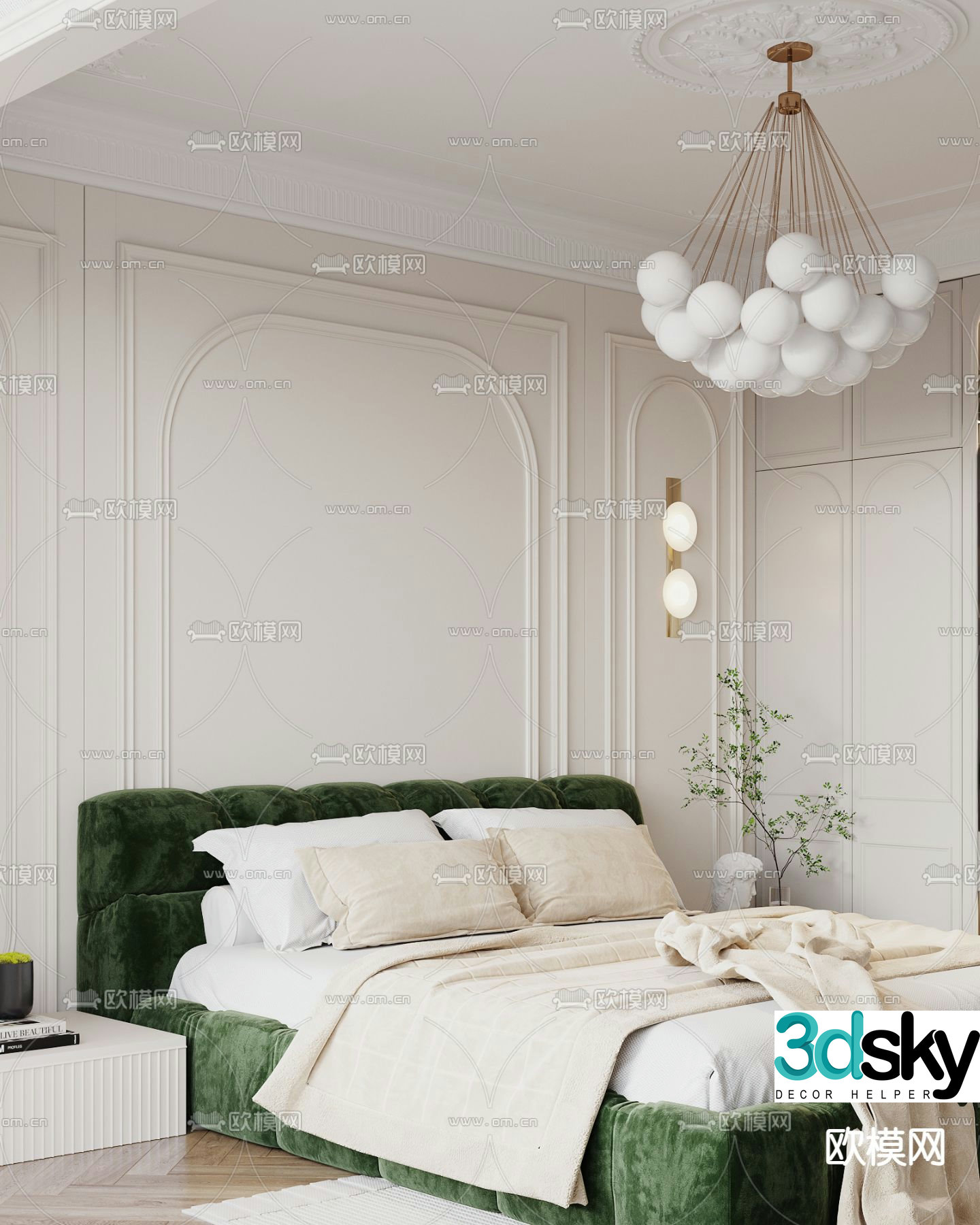 Fabric double bed modern bed 3d model