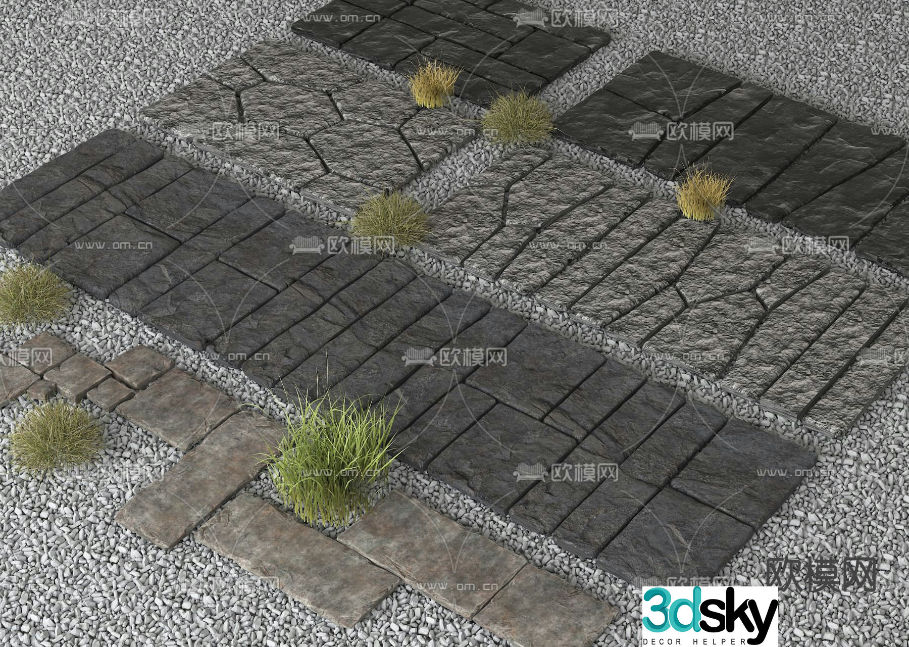 Modern landscape stone road 3D model