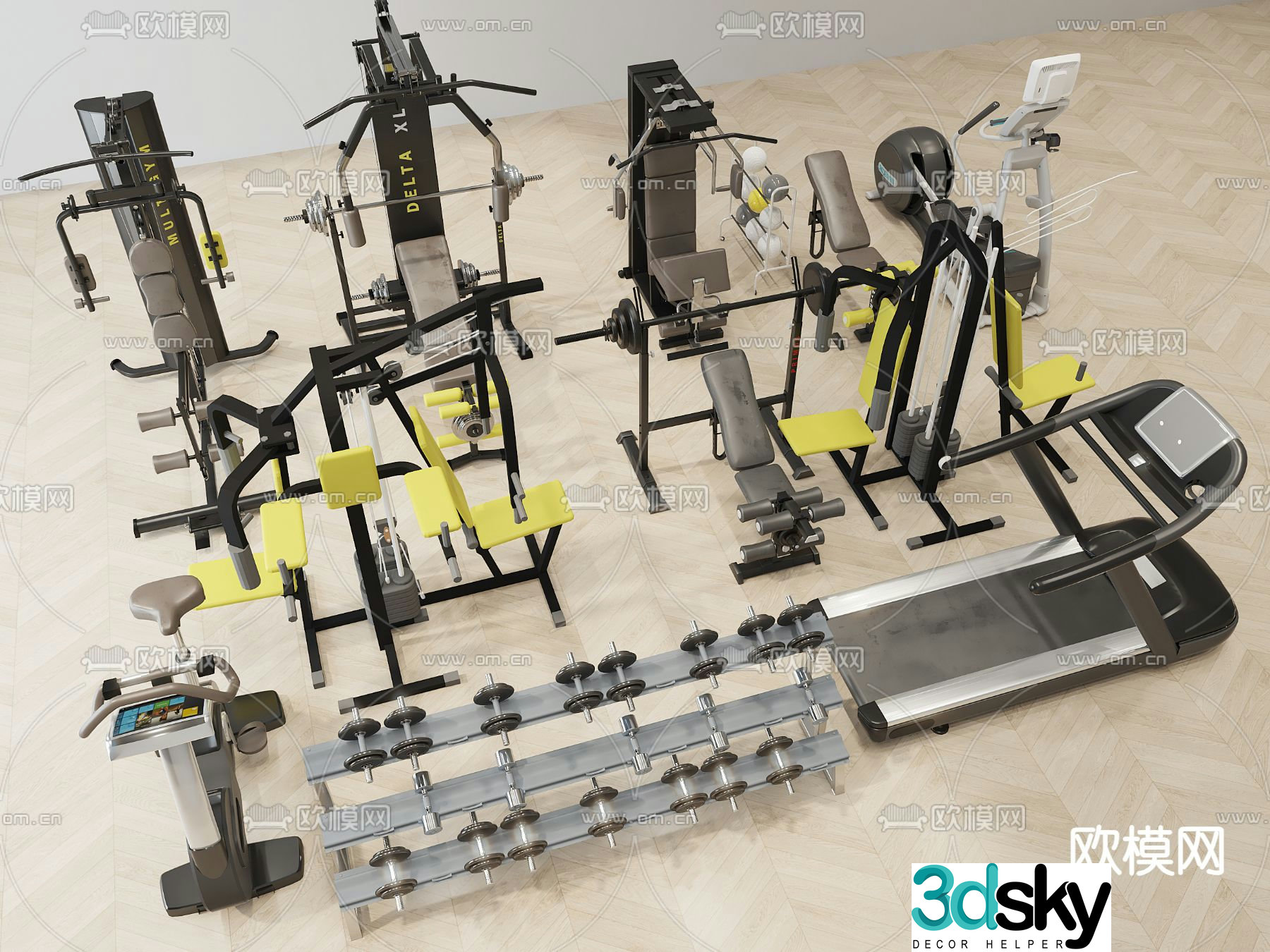 Modern fitness equipment 3d model