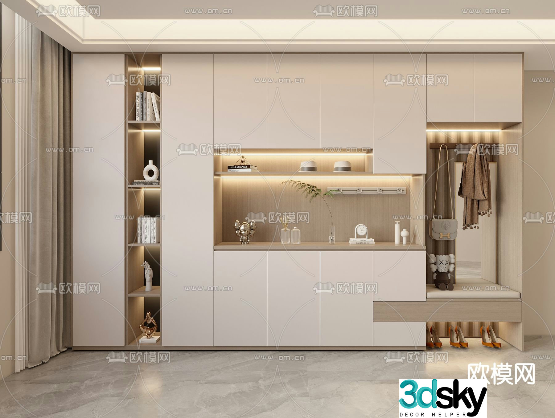 Modern entrance shoe cabinet shoe and hat cabinet 3d model