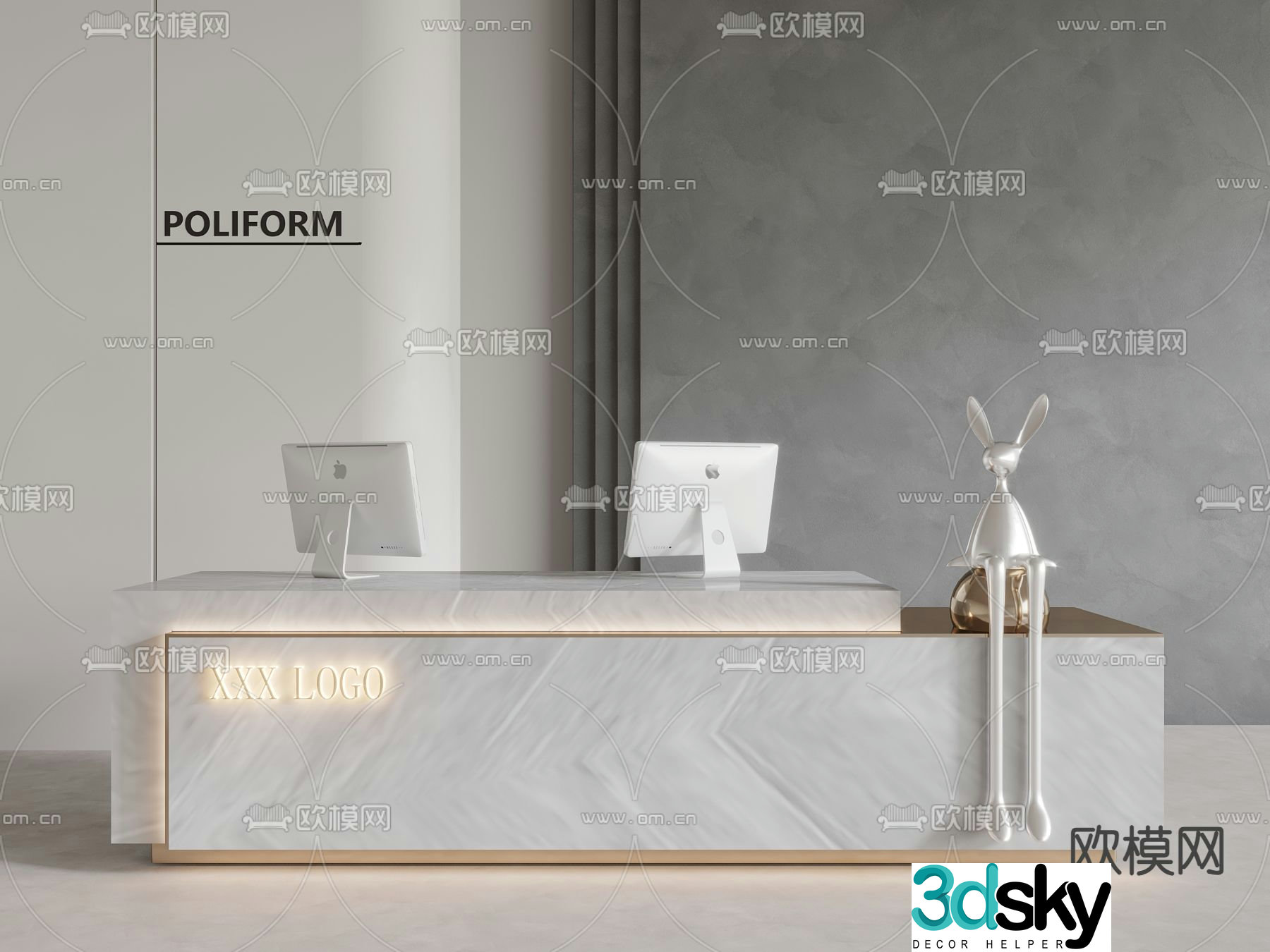 Hotel front desk reception desk service desk 3d model