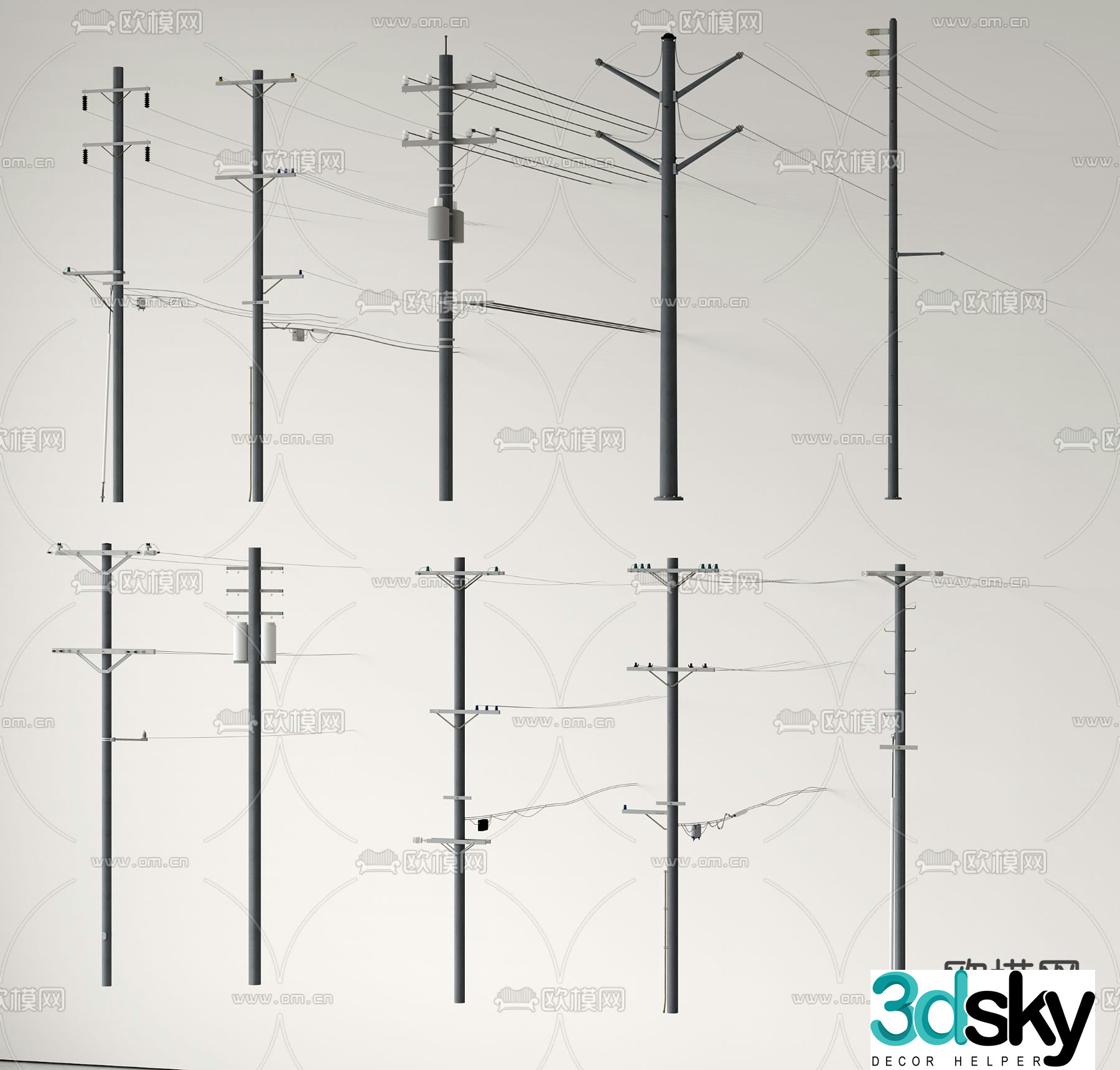 High voltage line transmission tower power facility 3d model