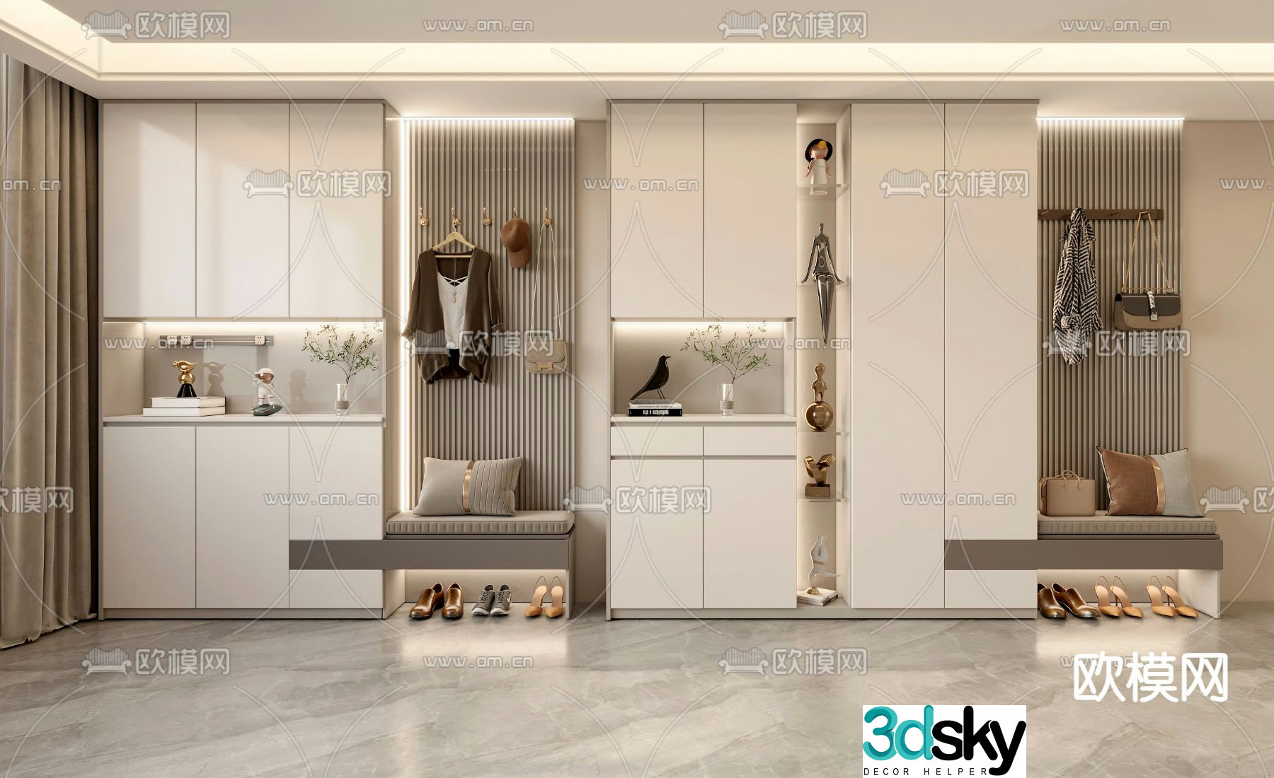 Modern entrance shoe cabinet shoe and hat cabinet 3d model
