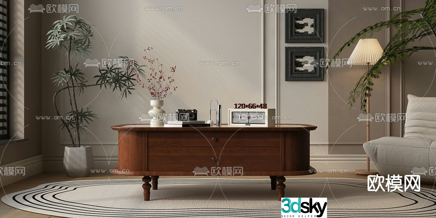 American coffee table retro coffee table 3d model