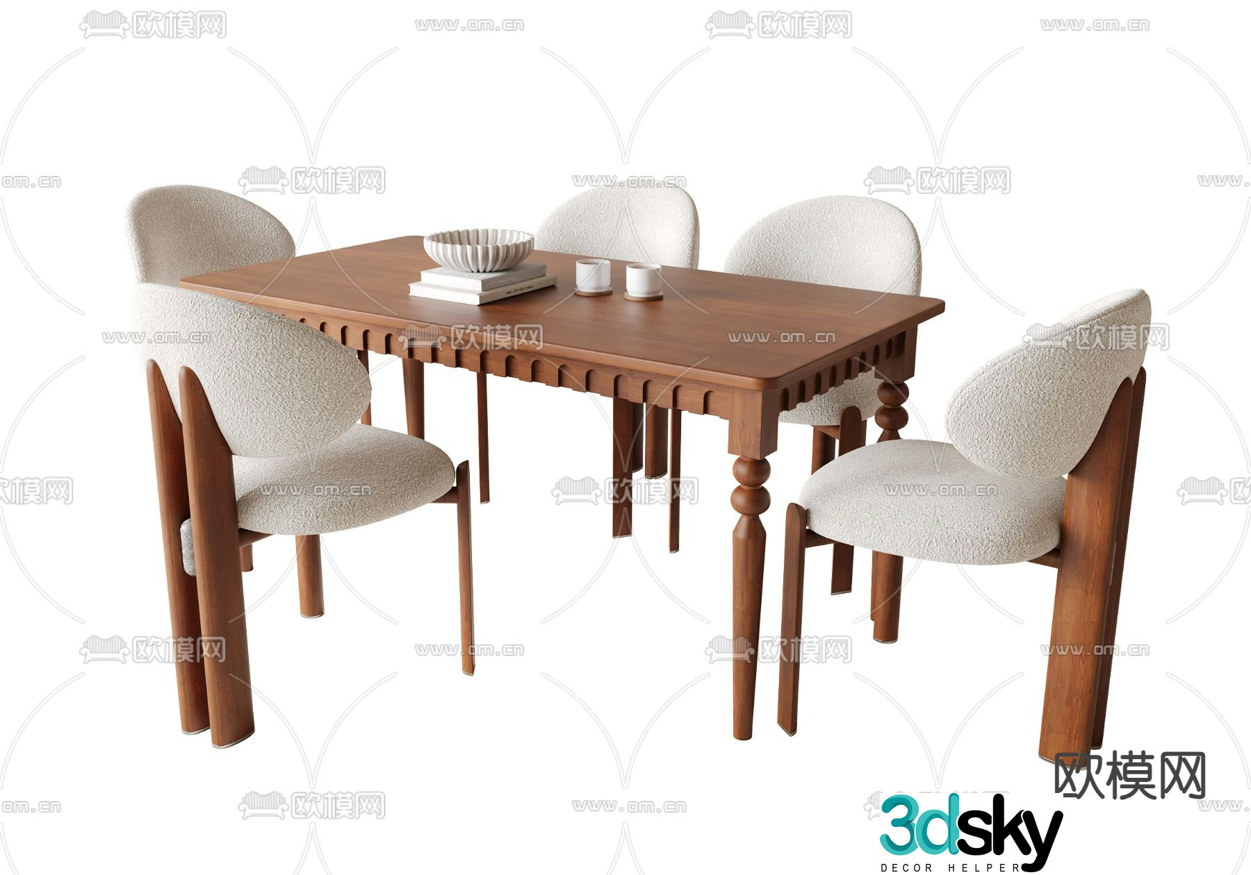 French rectangular dining table and chairs 3d model