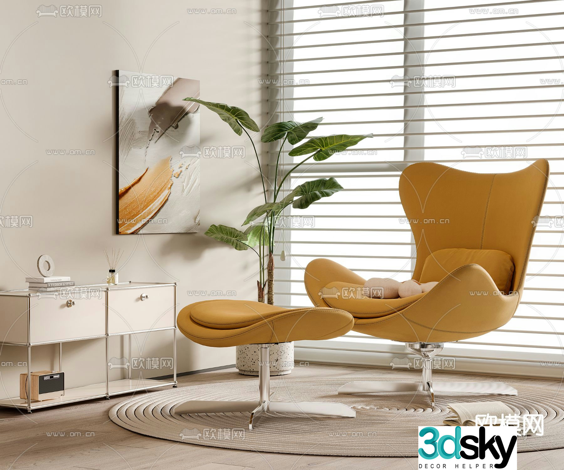 Modern leisure chair with footrest 3d model