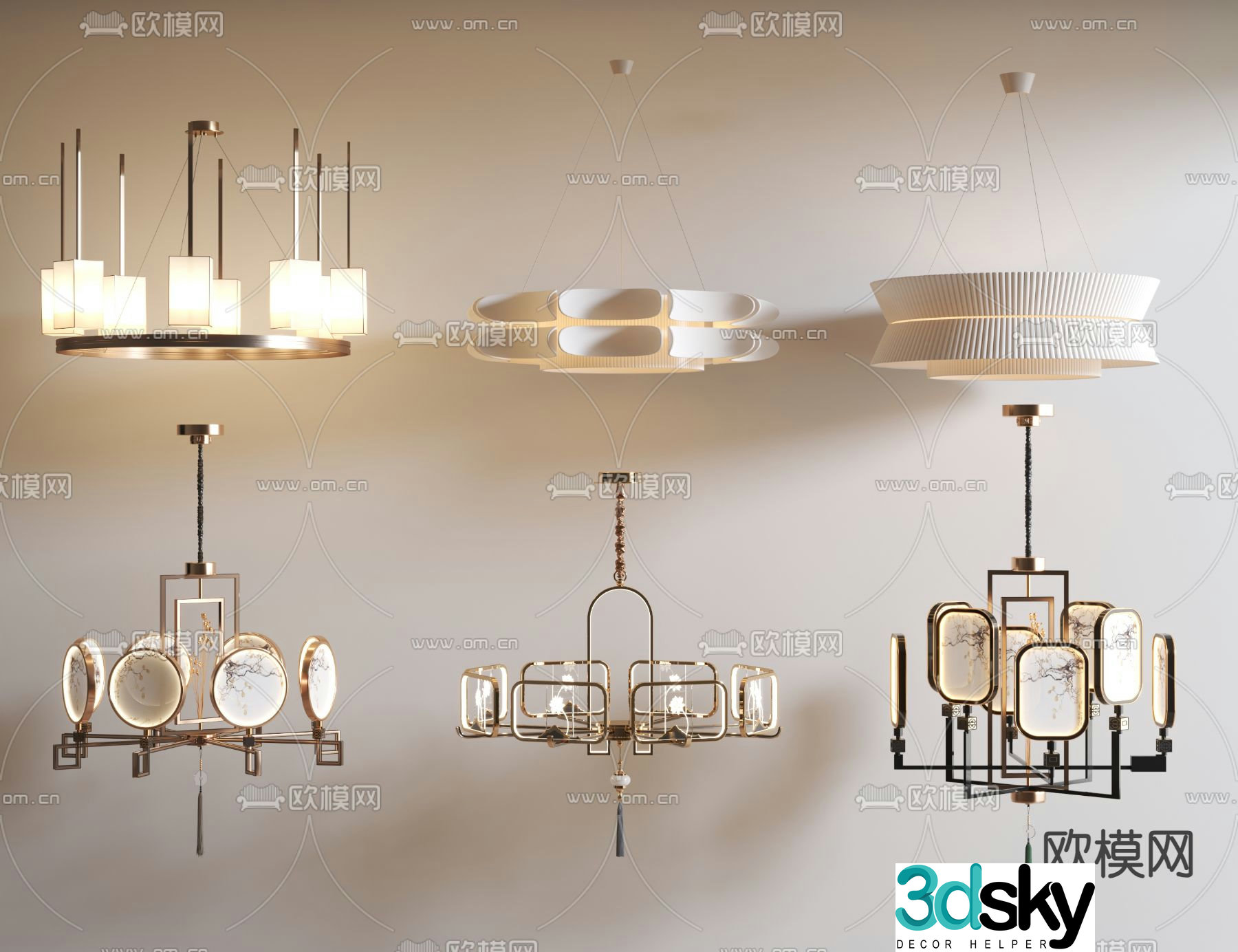 New Chinese style chandelier 3d model