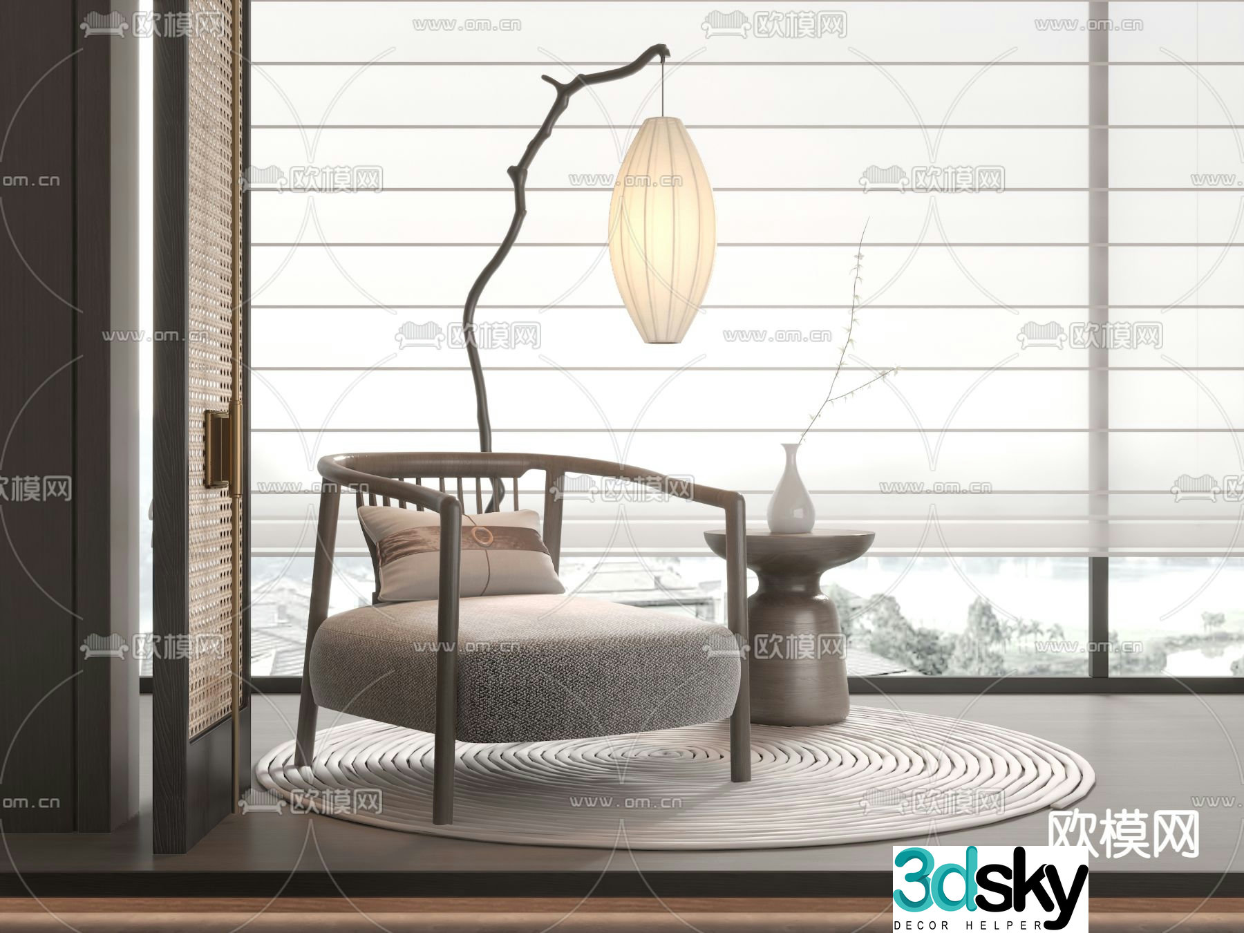 New Chinese style leisure sofa fabric sofa 3d model