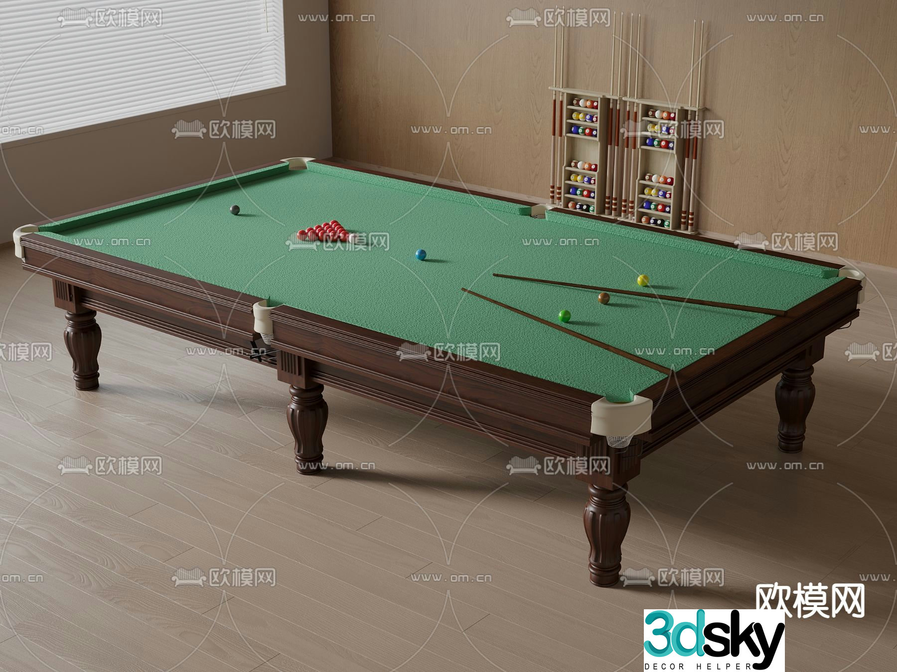 Pool table snooker table 3d model