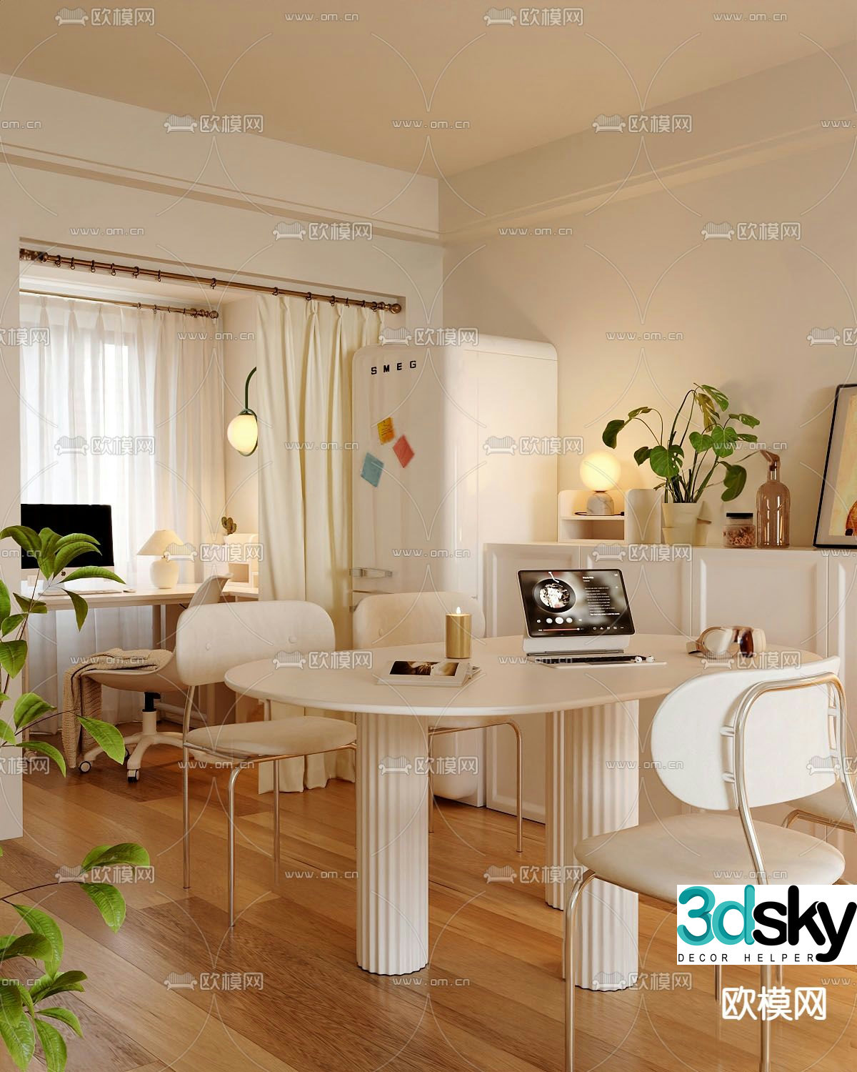 Cream style dining table and chairs 3d model
