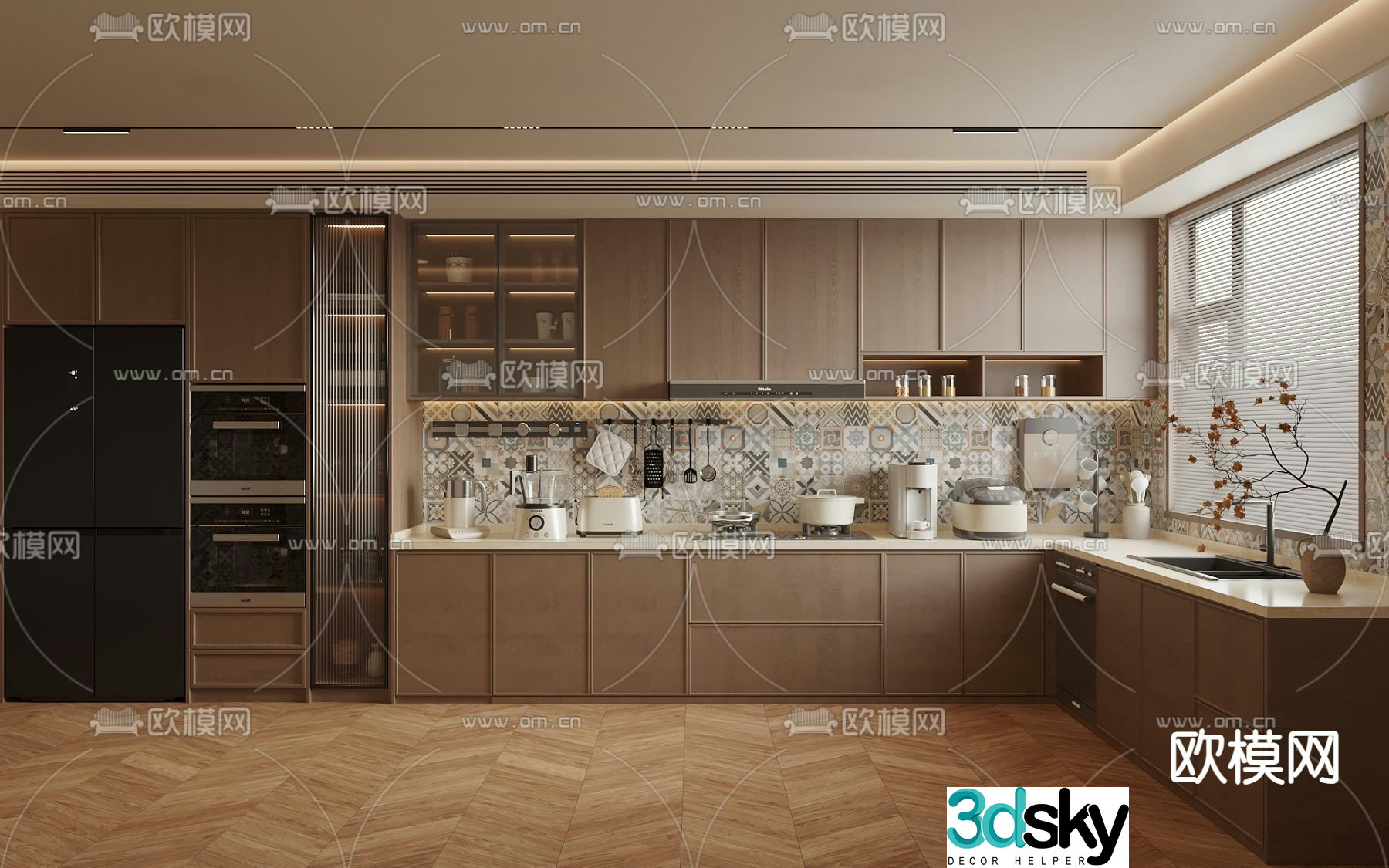 Middle style kitchen cabinet 3d model