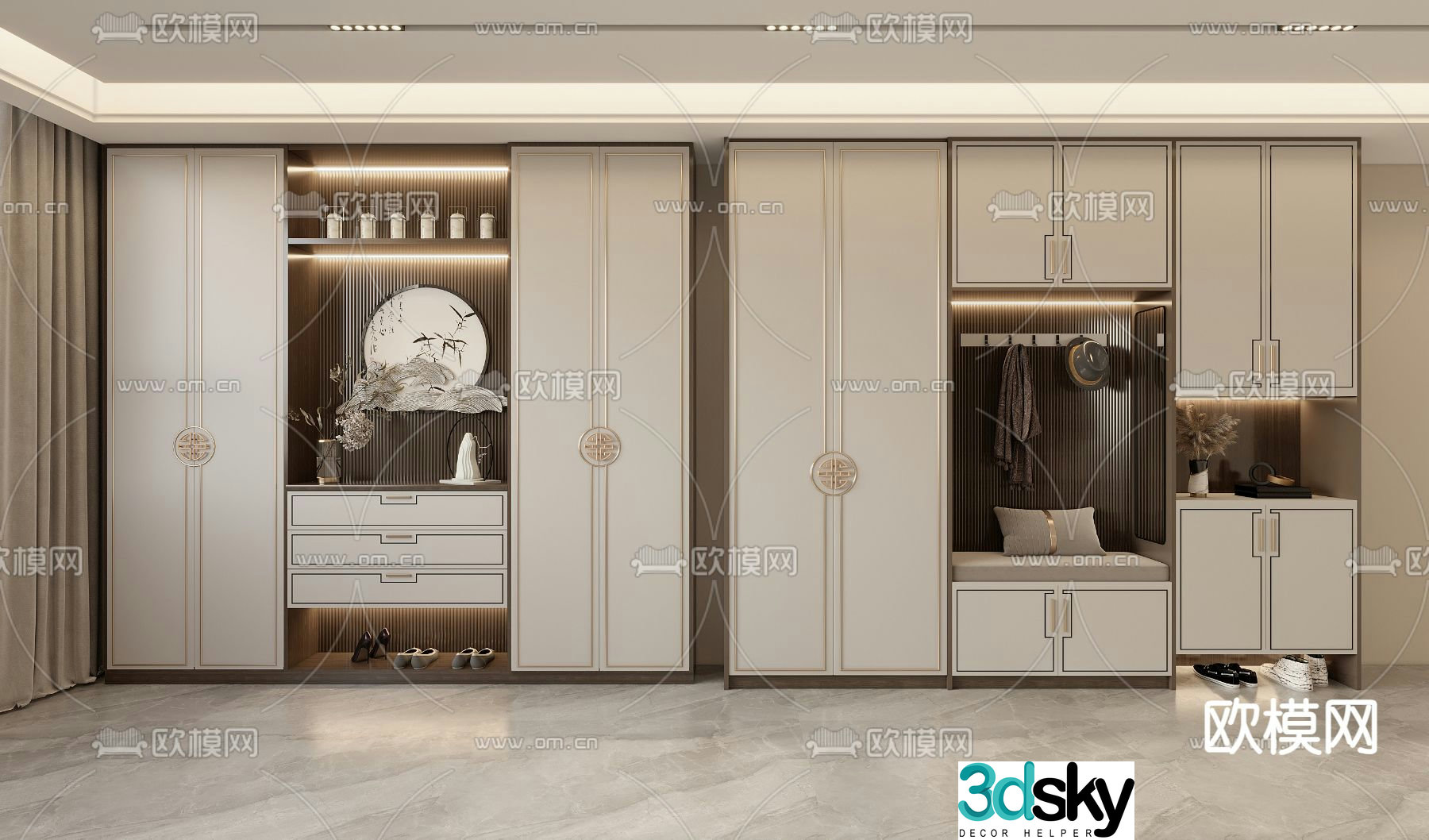 New Chinese style shoe cabinet Entrance shoe cabinet 3D model