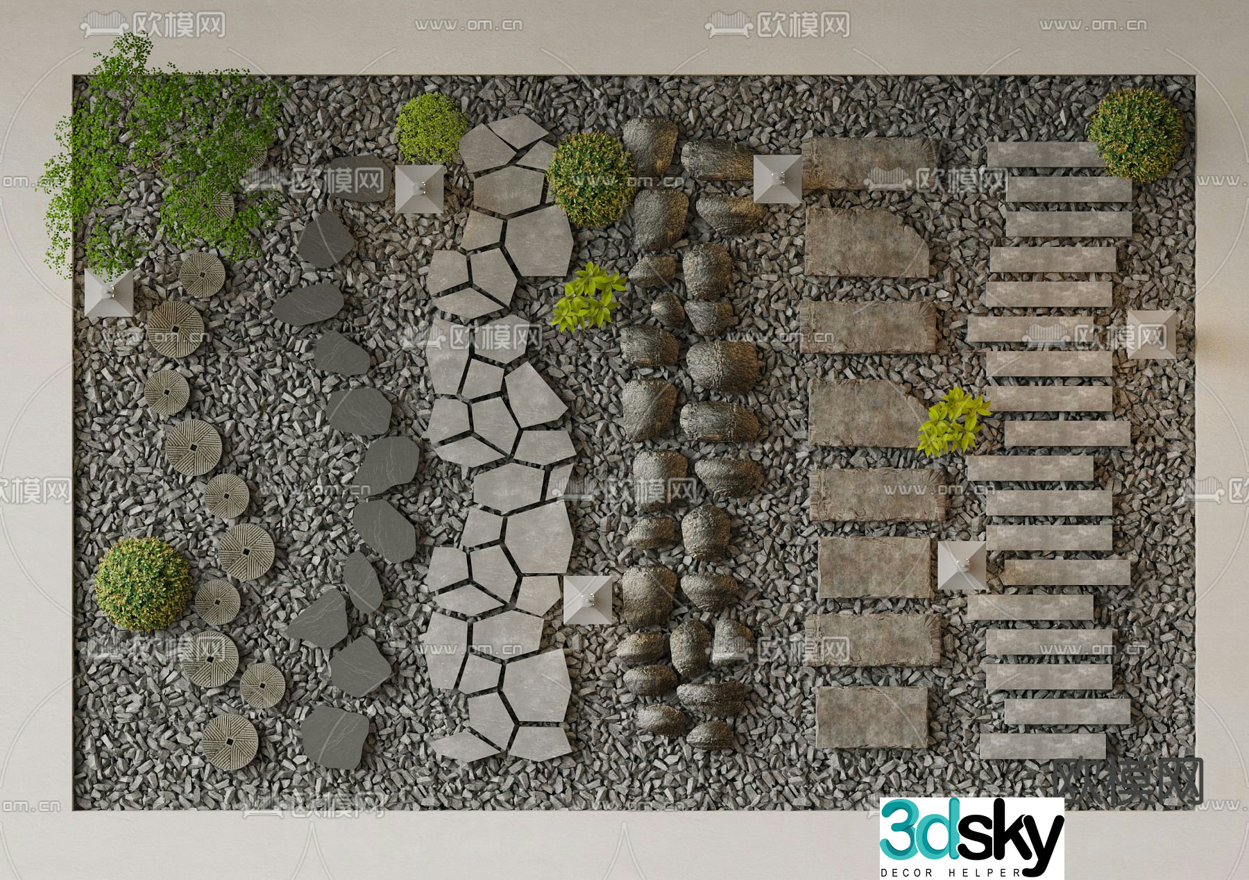 Modern landscape paving garden paving 3D model