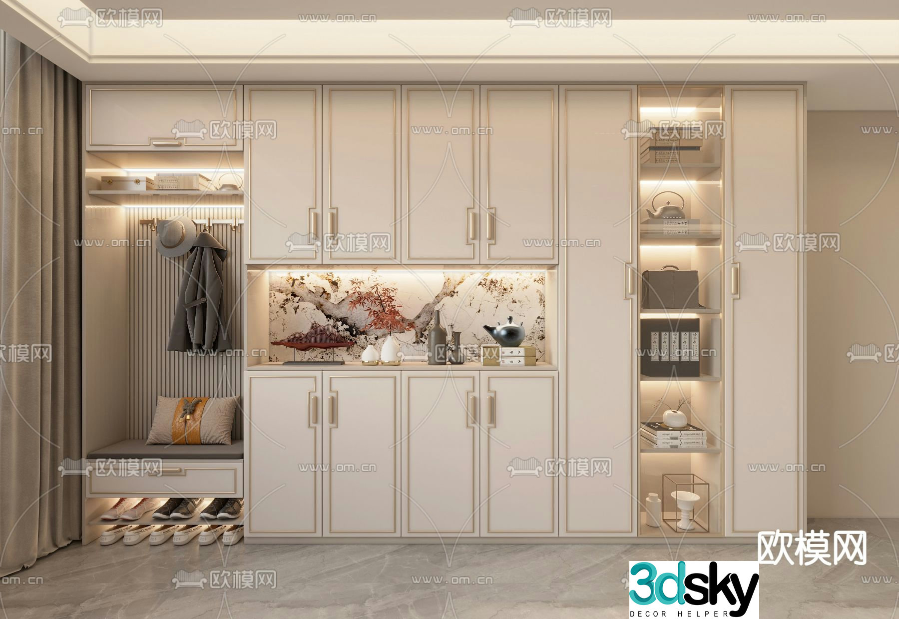 New Chinese style shoe cabinet Entrance shoe cabinet 3D model