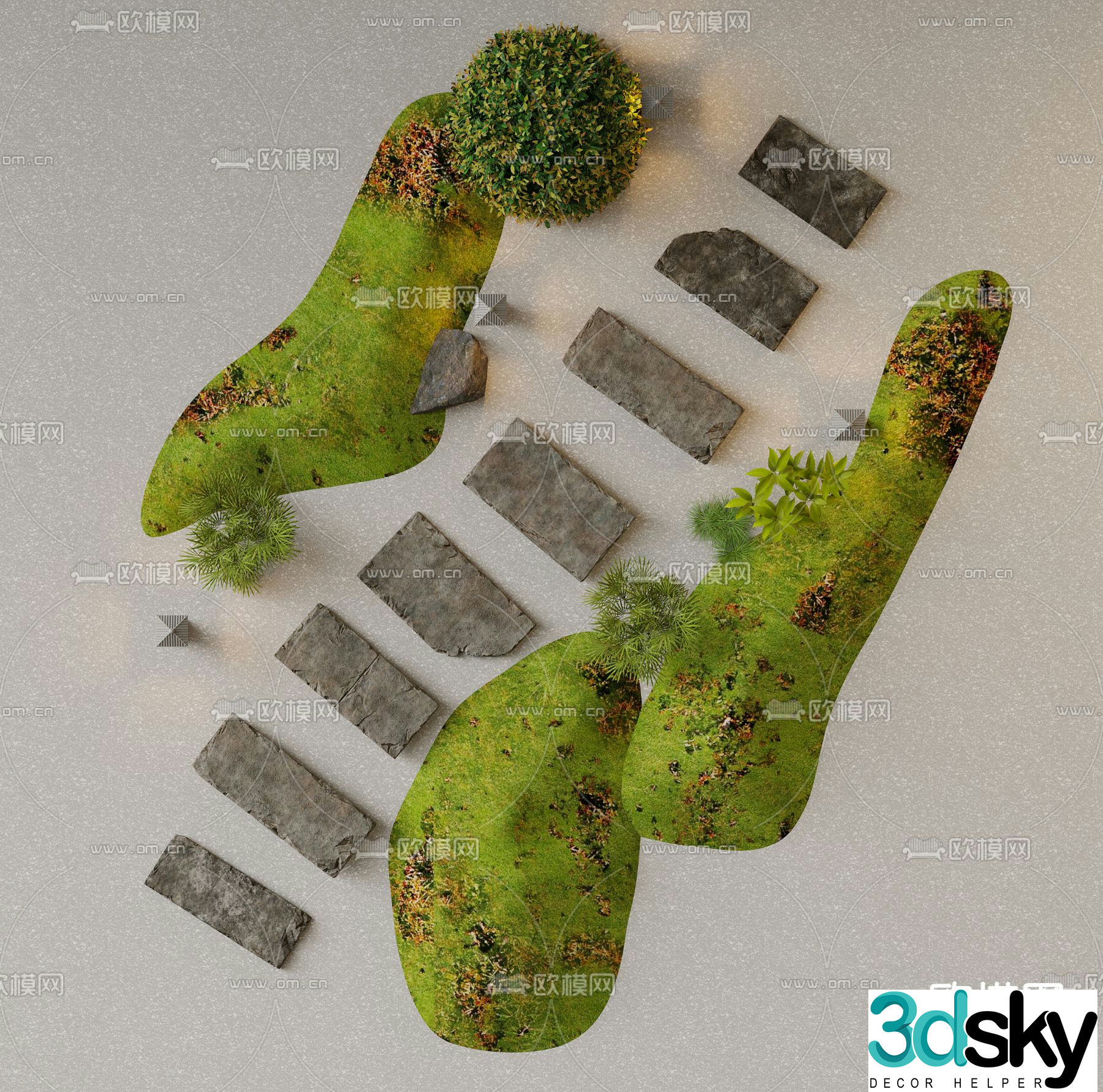 Modern landscape steps garden paving bluestone slabs gravel trails stone steps 3D model