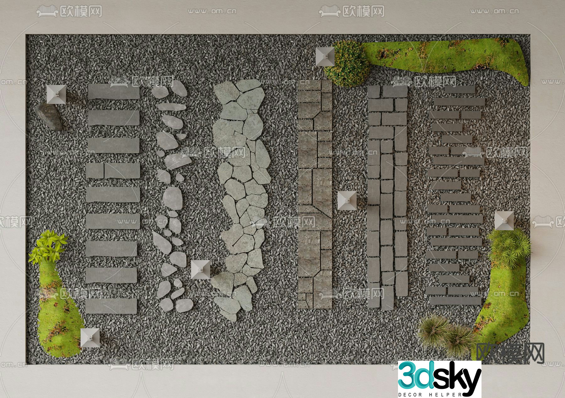 Modern landscape paving garden paving 3D model