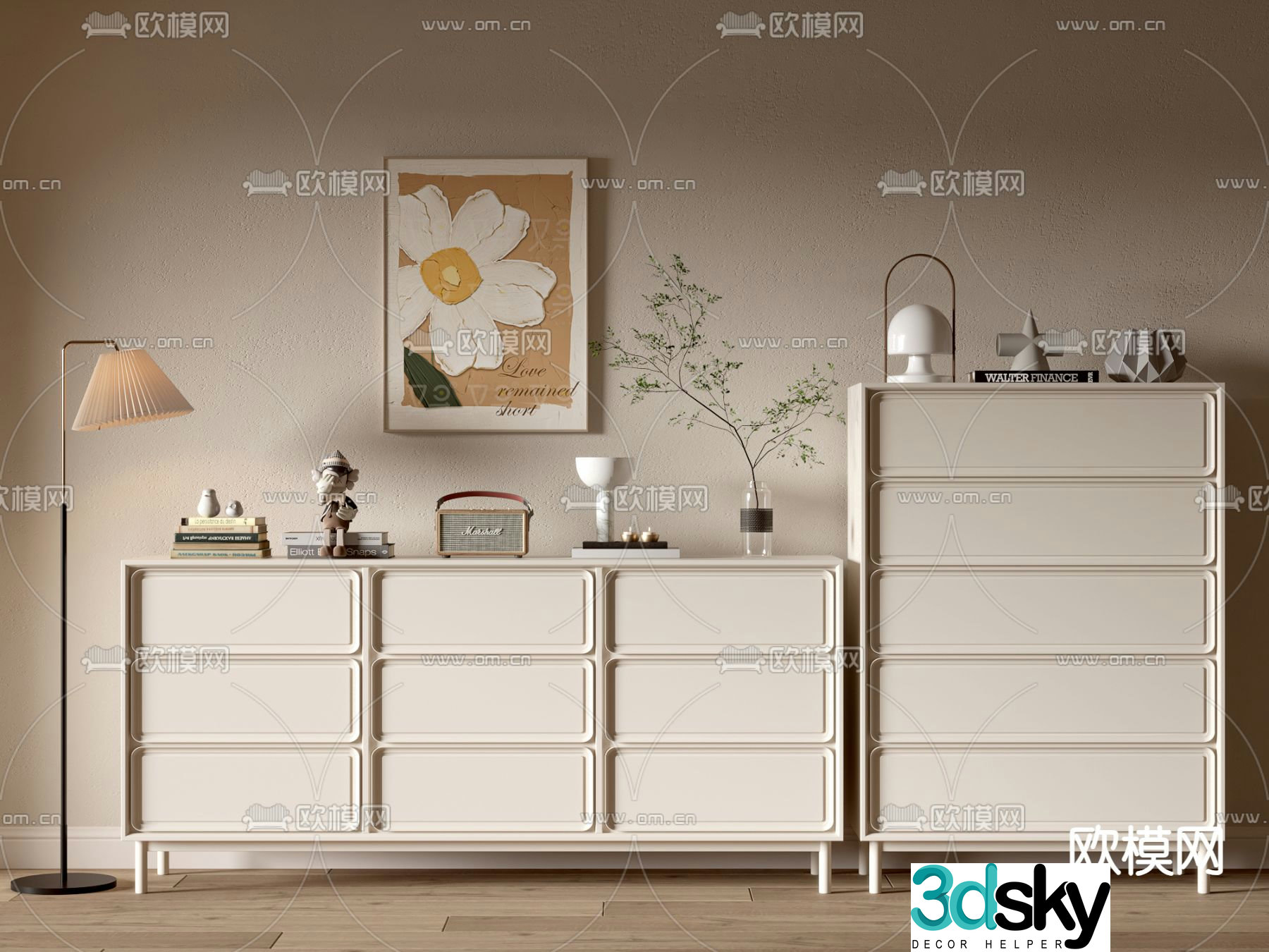 Cream style entrance cabinet drawer cabinet 3d model