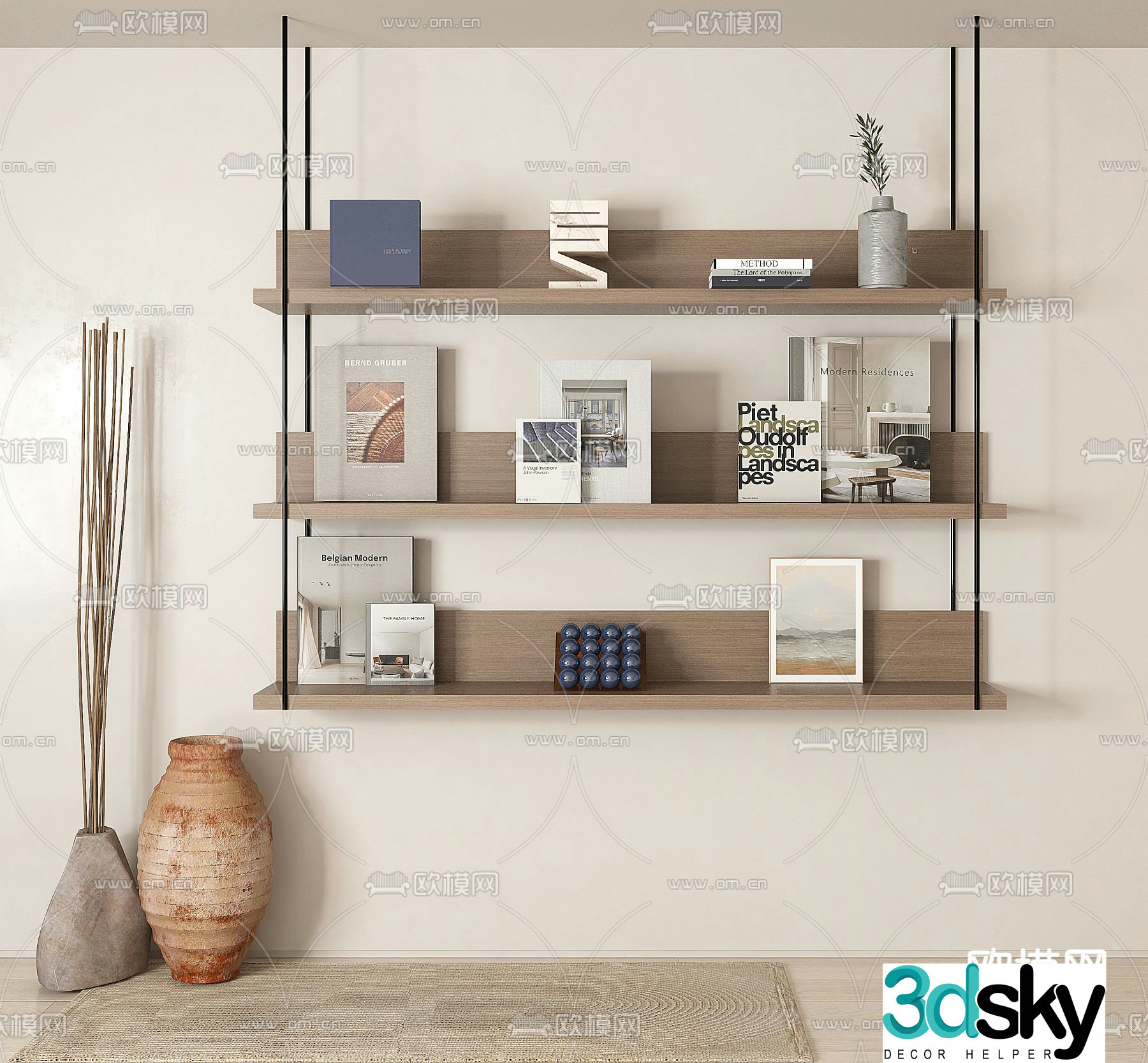 Modern bookshelf magazine 3d model