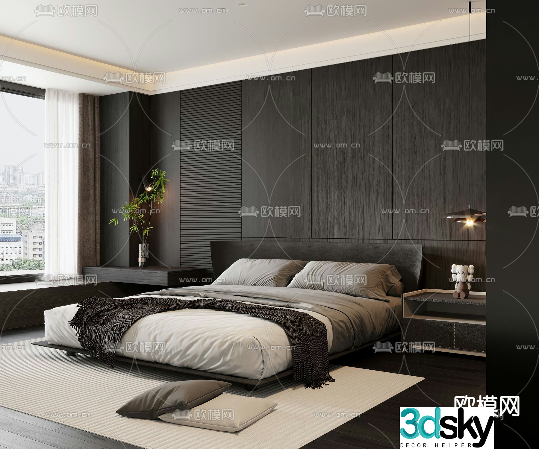 Leather double bed fabric bed 3d model
