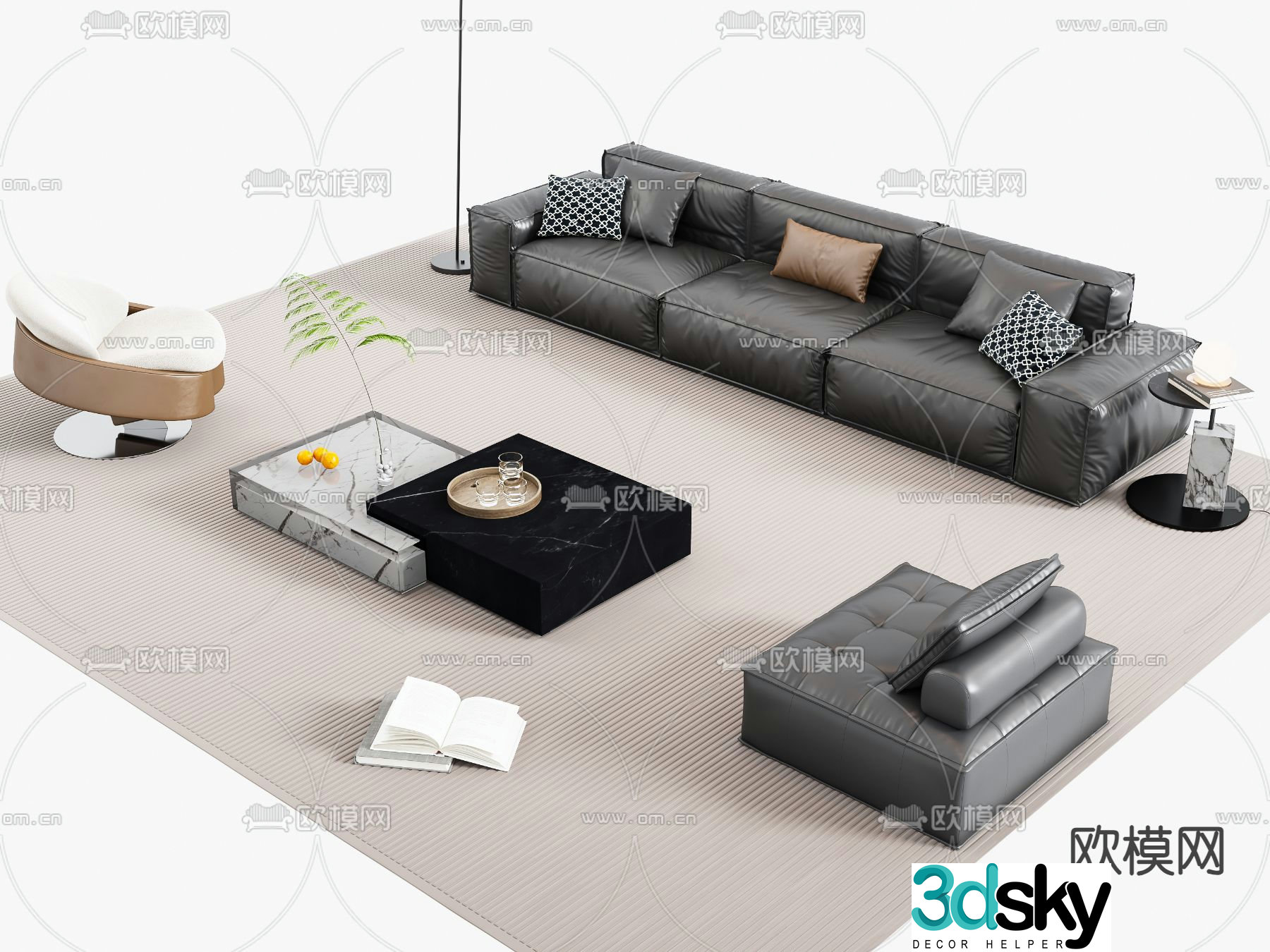 Modern modular sofa leather sofa 3d model