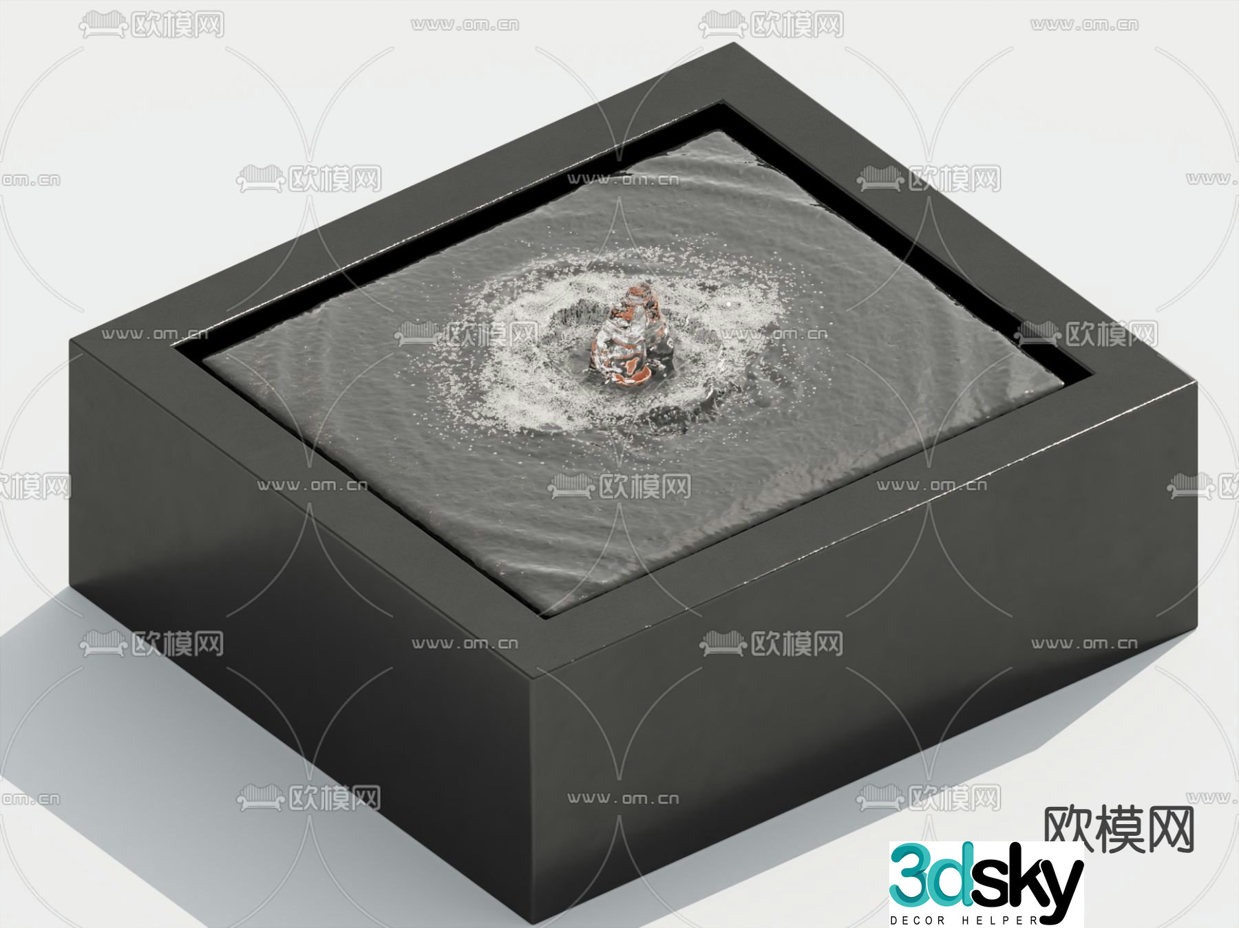 Modern fountain outdoor water feature square pool 3d model
