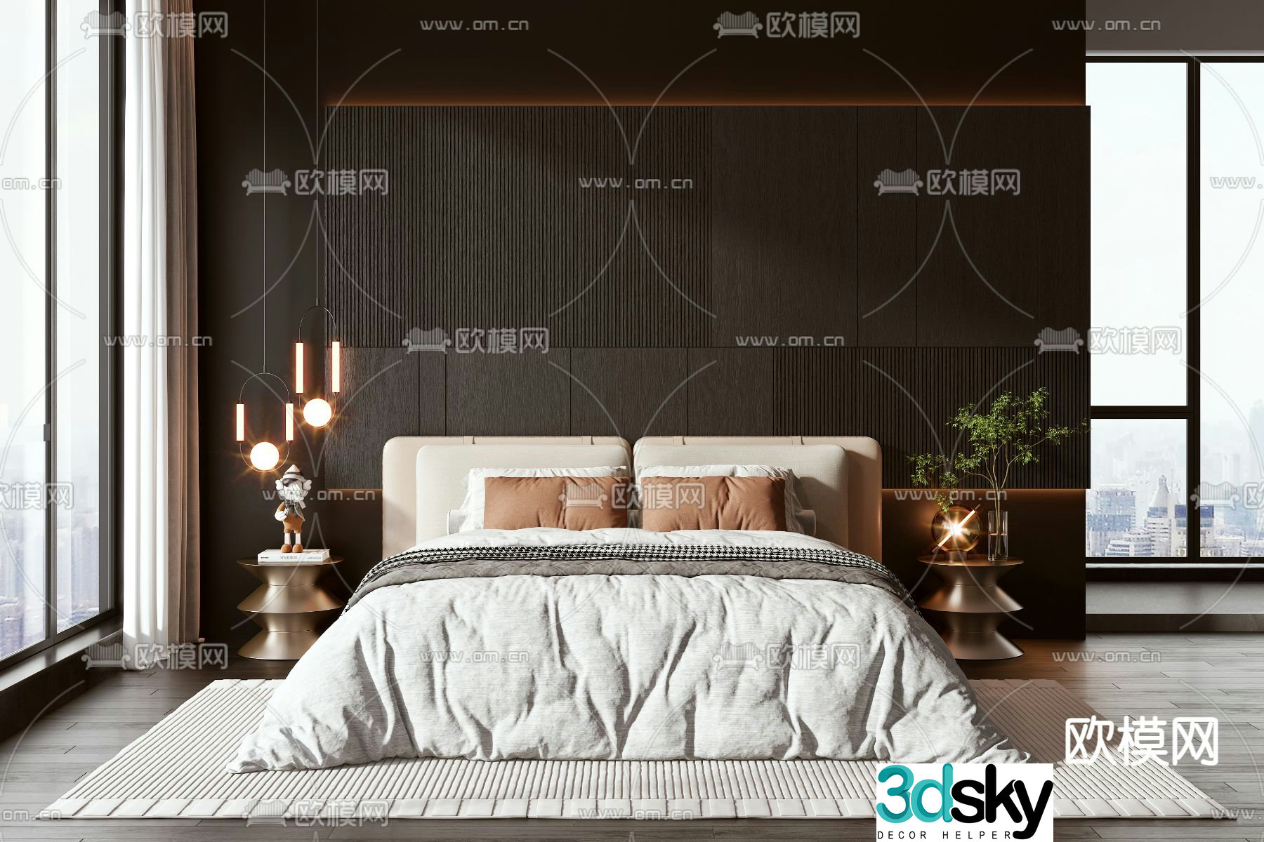 Modern double bed fabric bed 3d model