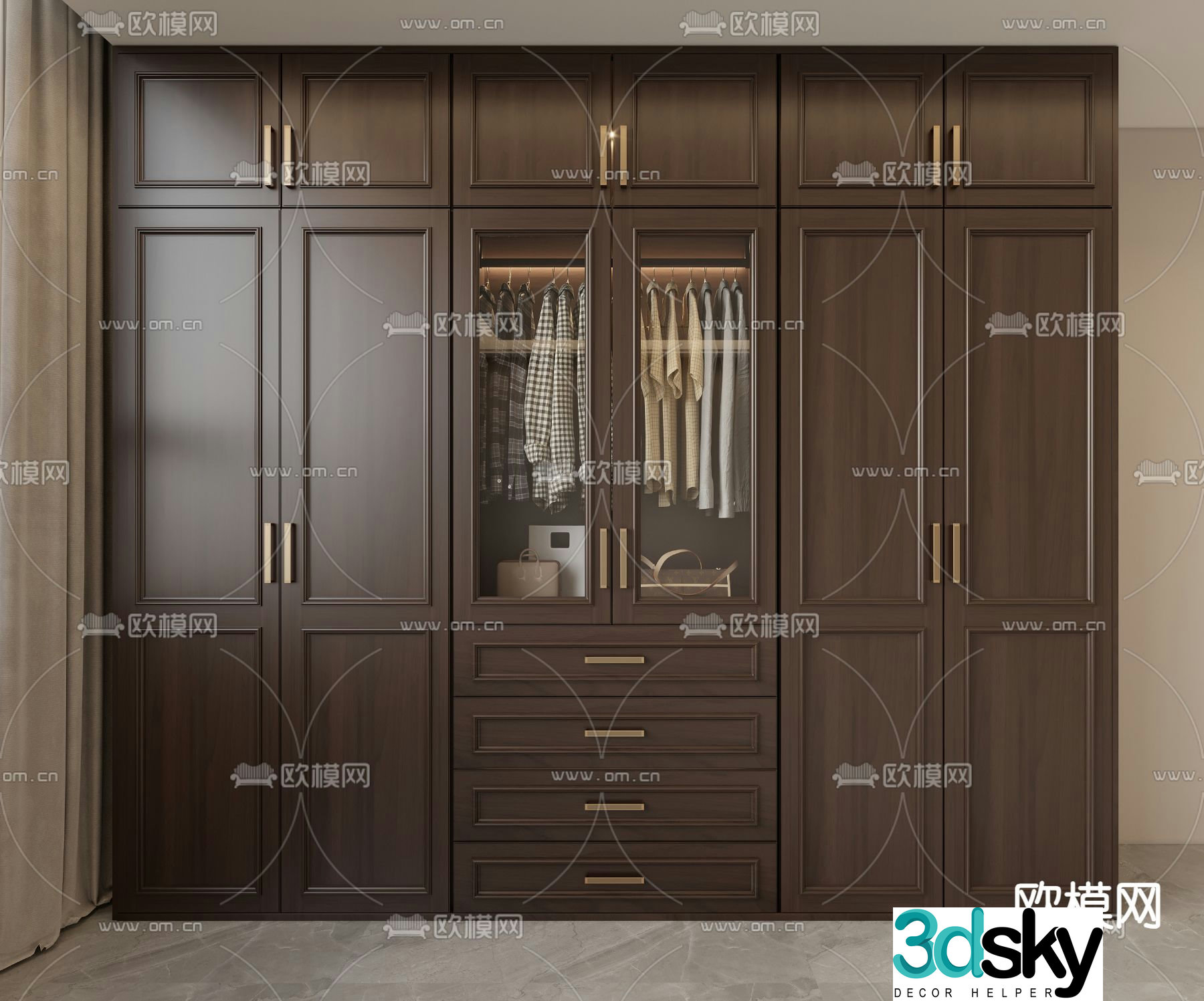 New Chinese style wardrobe wardrobe 3d model