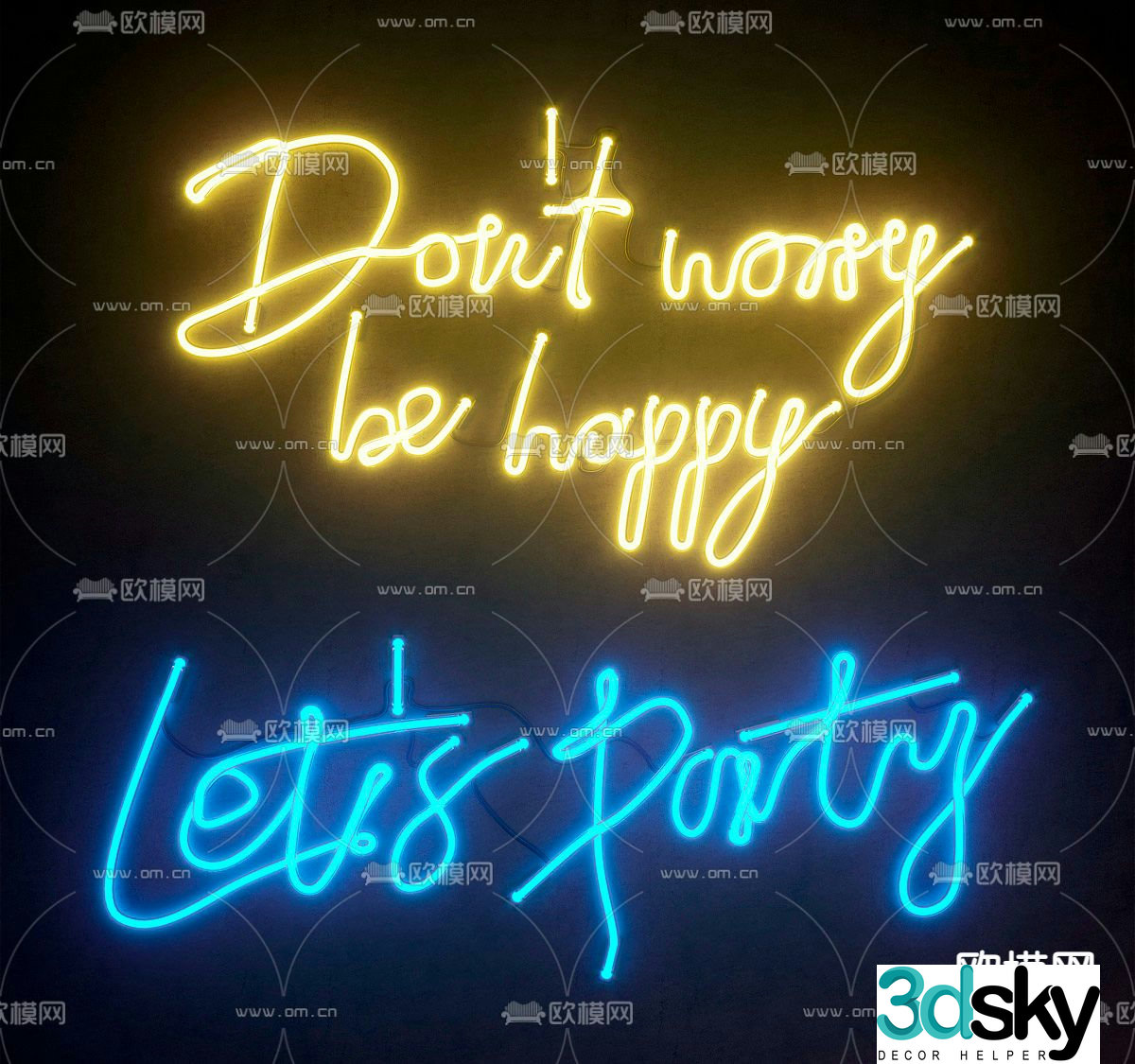 Modern decorative lamp glowing font 3d model