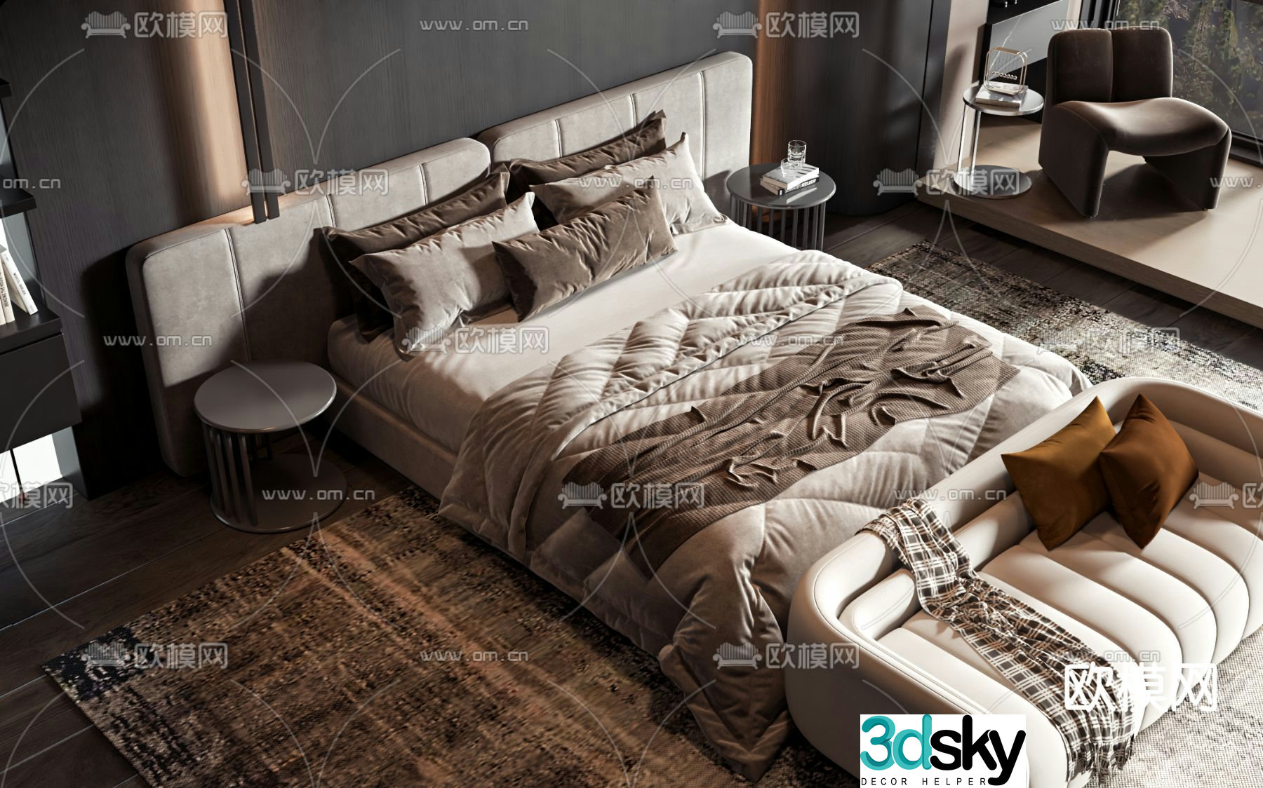 Modern double bed 3d model