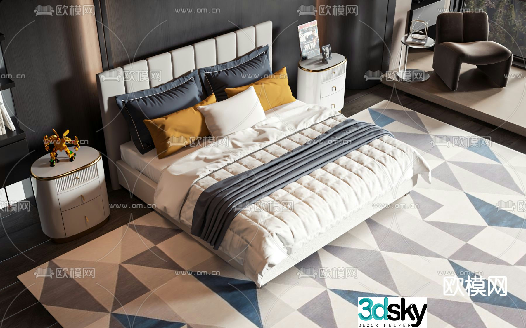 Modern double bed 3d model