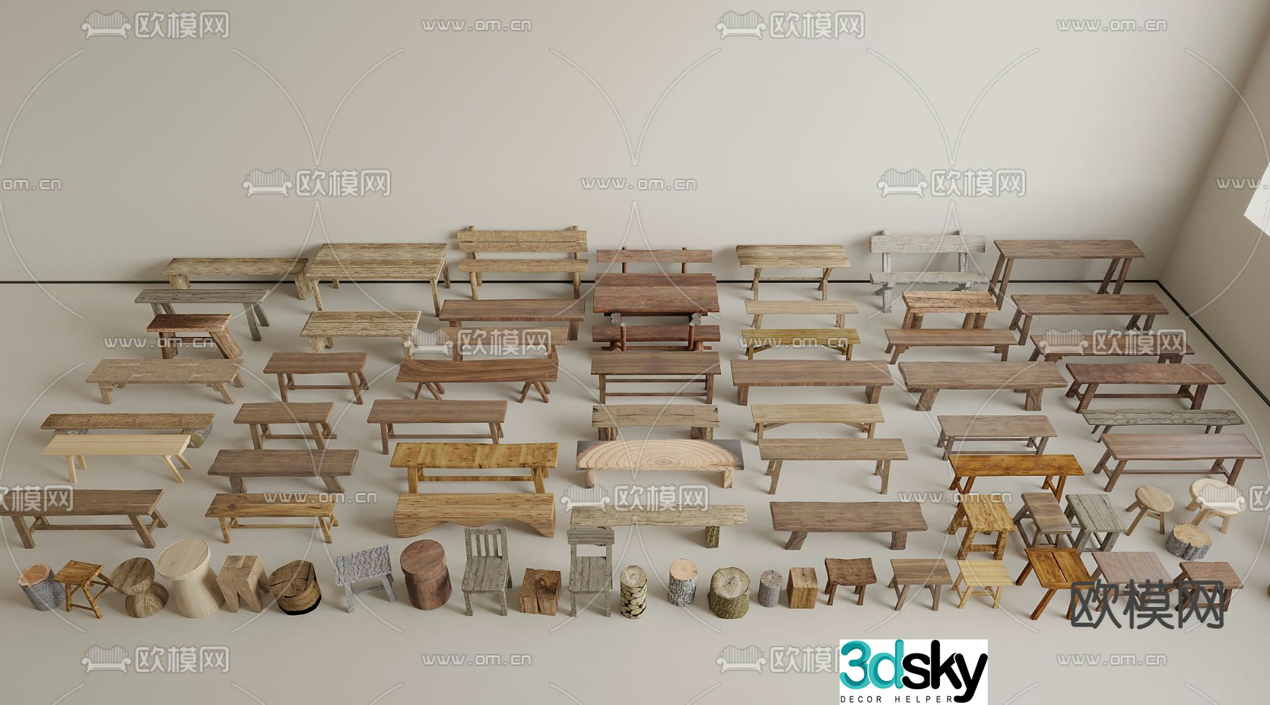 wabi-sabi stool strip stool wooden stool 3d model
