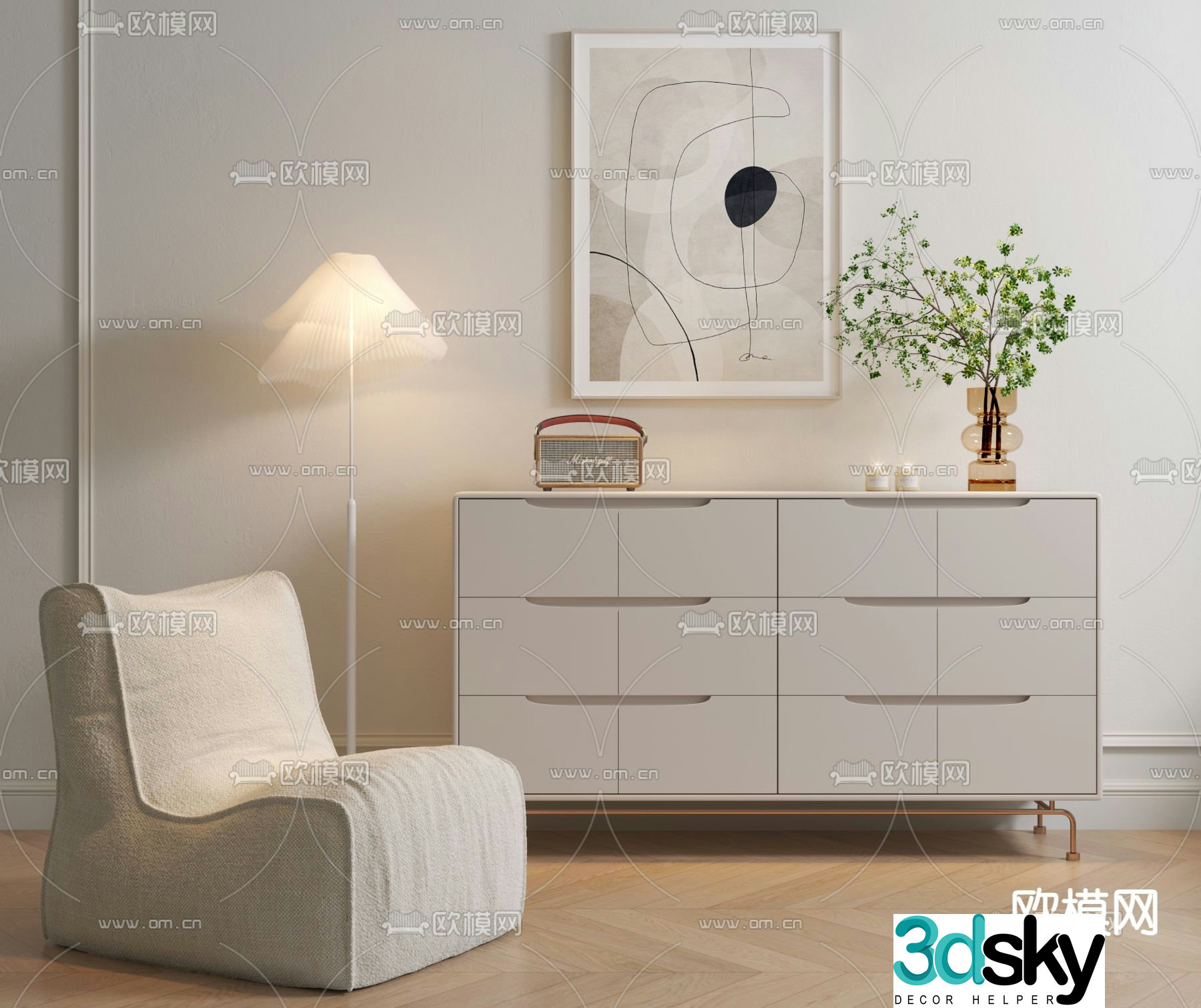 Creamy wind chest cabinet side cabinet 3d model