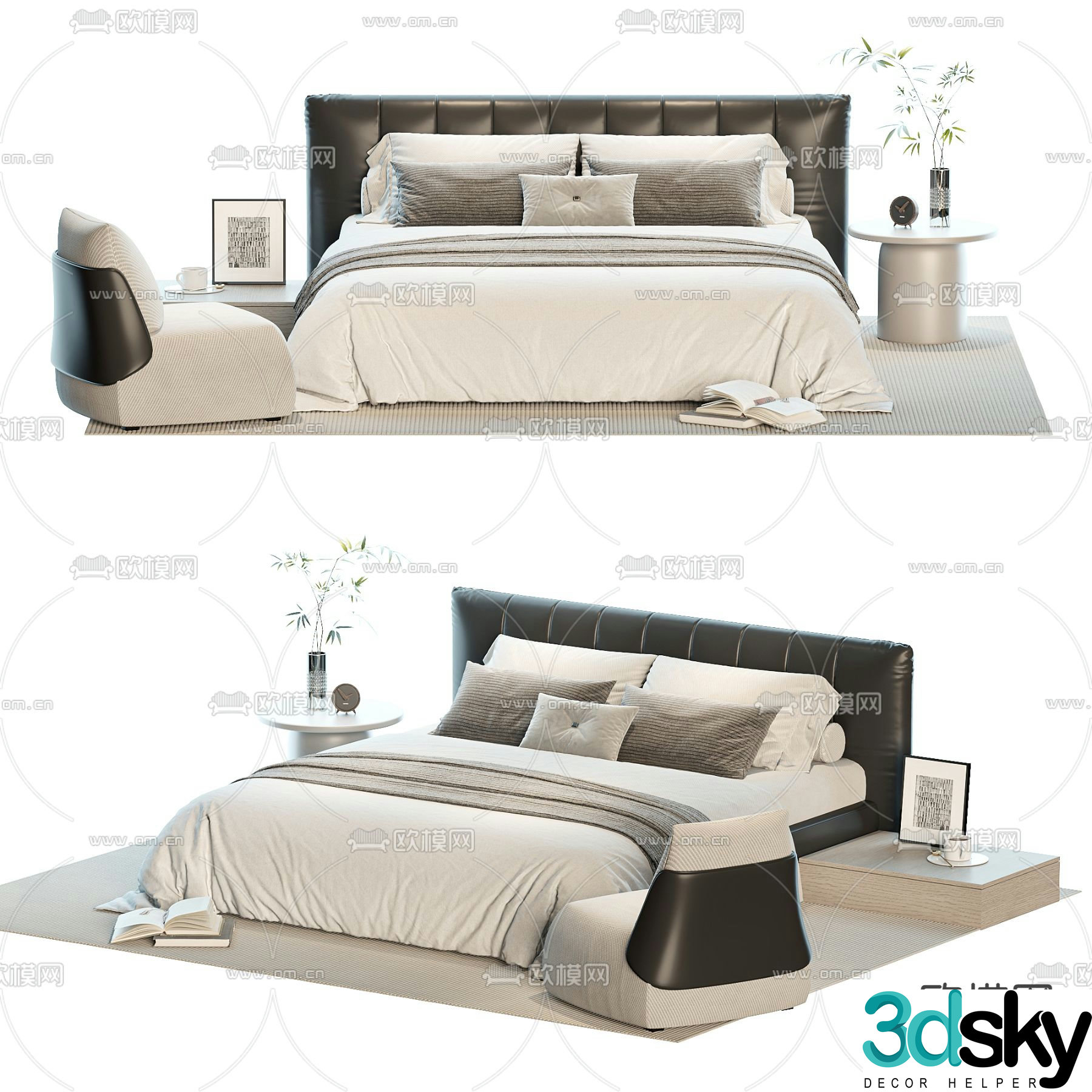 Modern double bed fabric bed 3d model