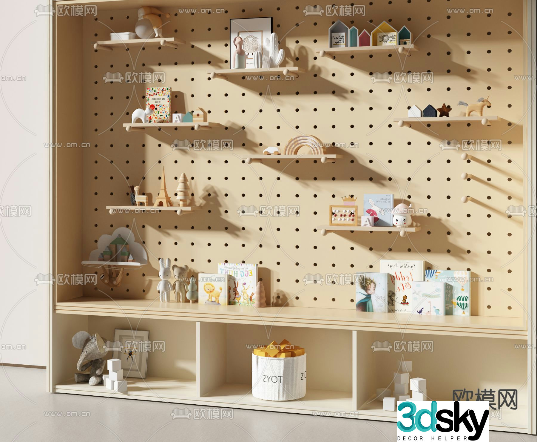 Modern perforated board wall cabinet 3D model