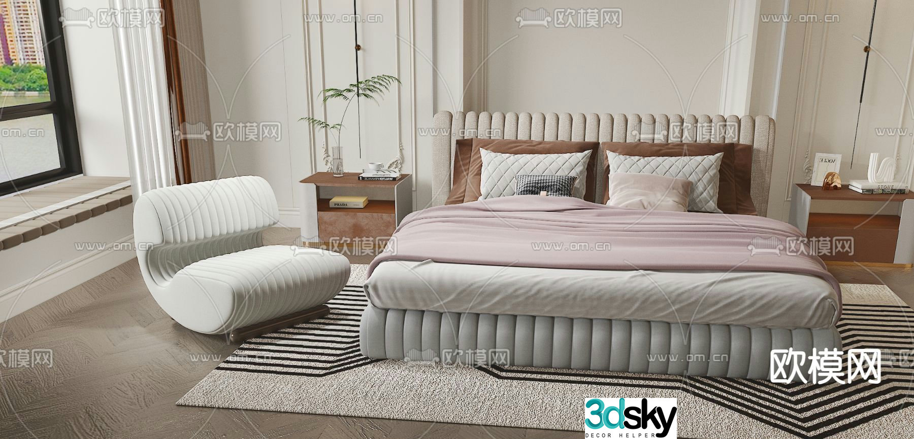 Italian double bed 3d model